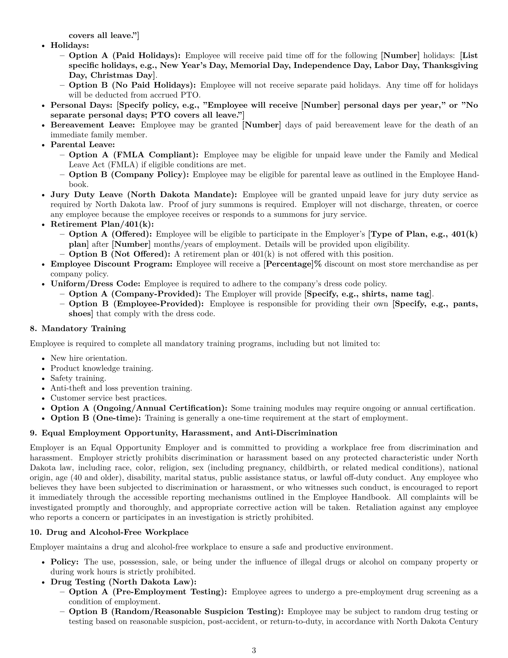 Preview page 3 of Pro North Dakota retail sales associate employment contract template