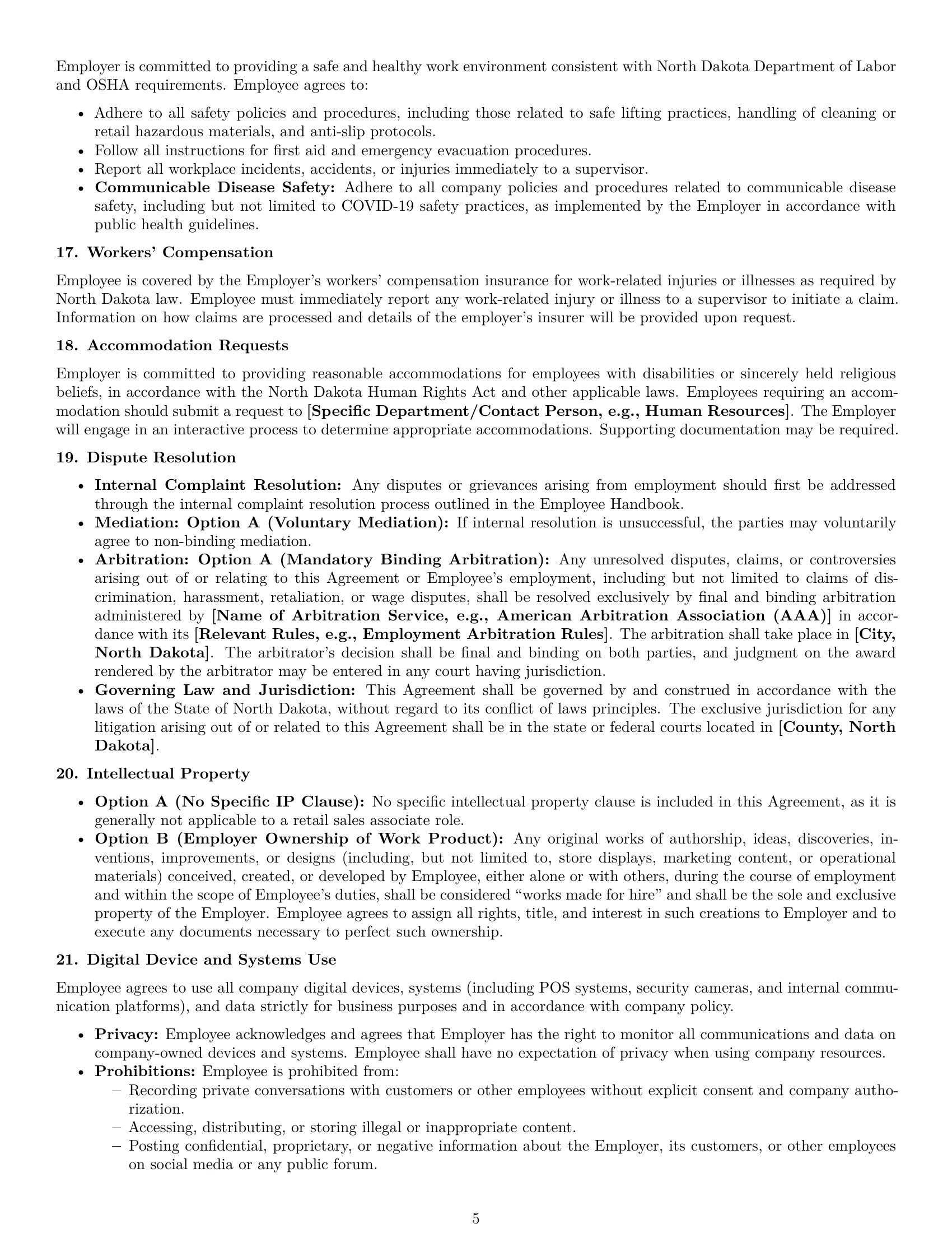 Preview page 5 of Pro North Dakota retail sales associate employment contract template