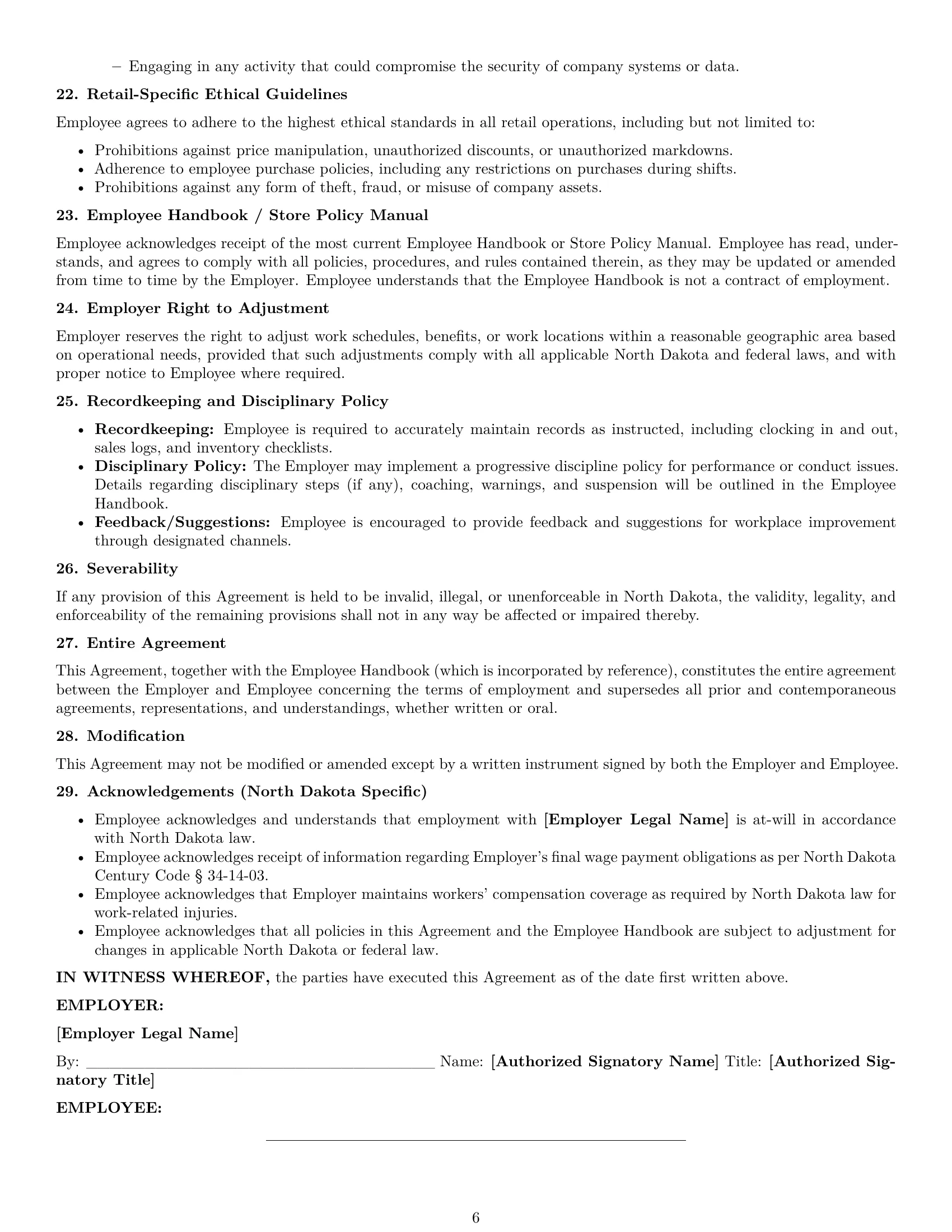 Preview page 6 of Pro North Dakota retail sales associate employment contract template