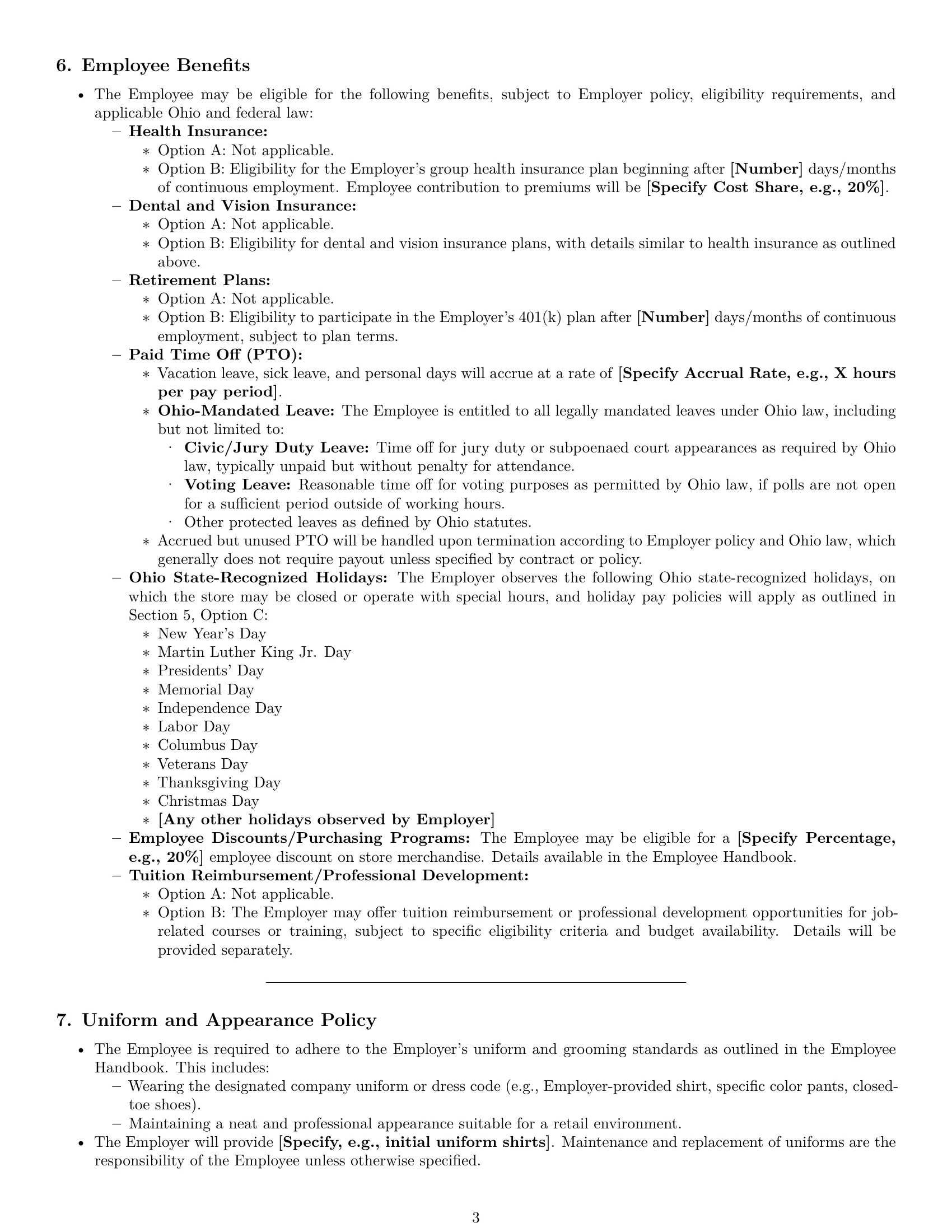 Preview page 3 of Pro Ohio retail sales associate employment contract template