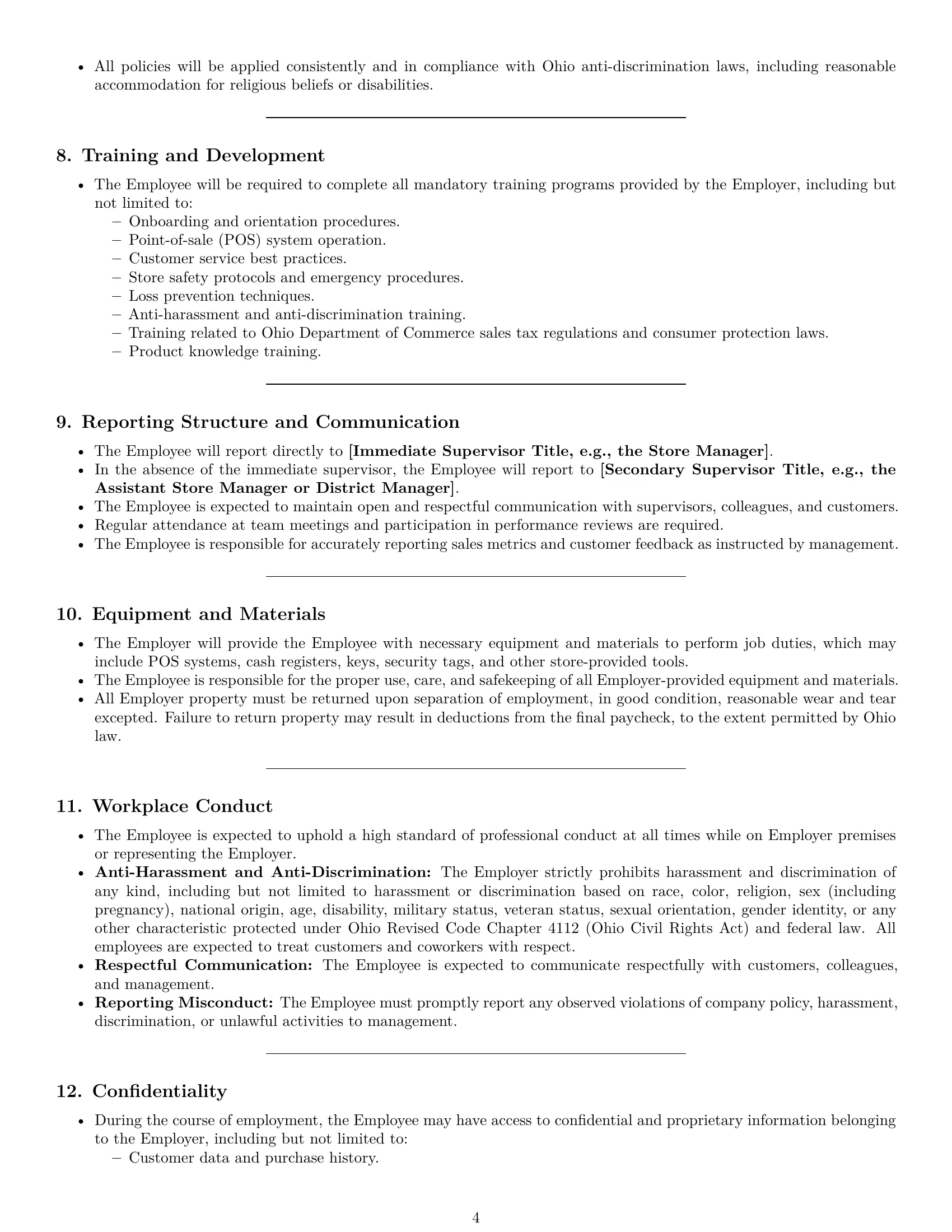 Preview page 4 of Pro Ohio retail sales associate employment contract template