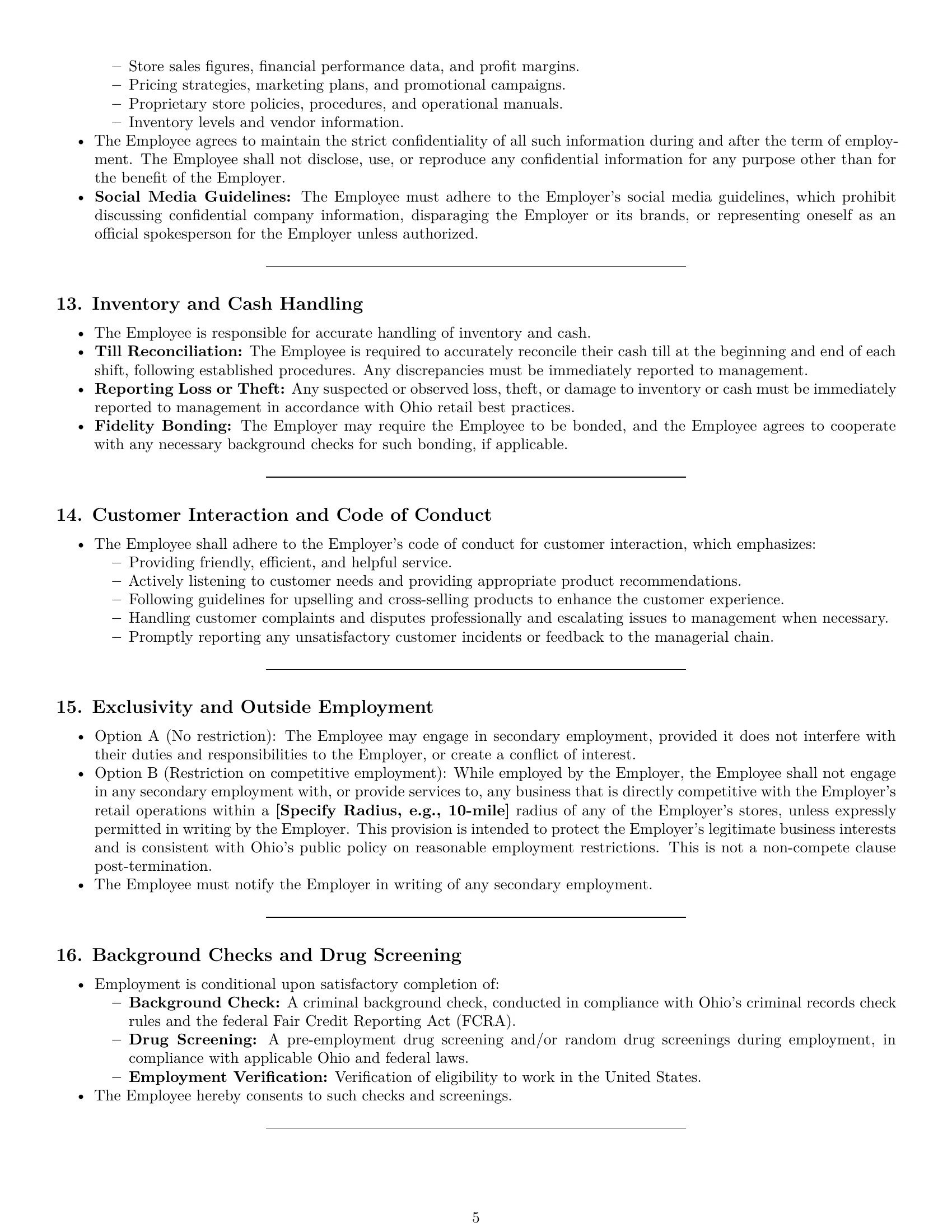Preview page 5 of Pro Ohio retail sales associate employment contract template