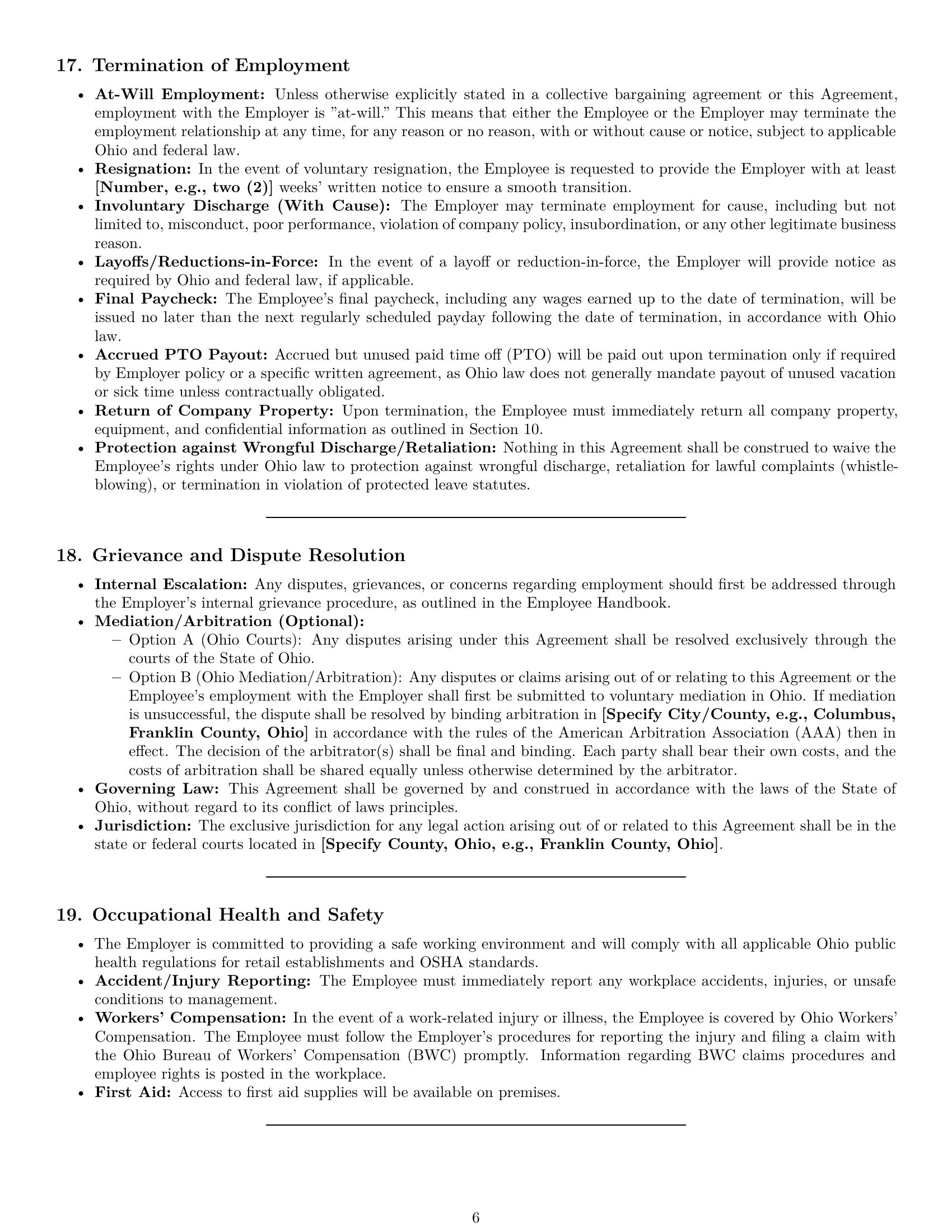 Preview page 6 of Pro Ohio retail sales associate employment contract template