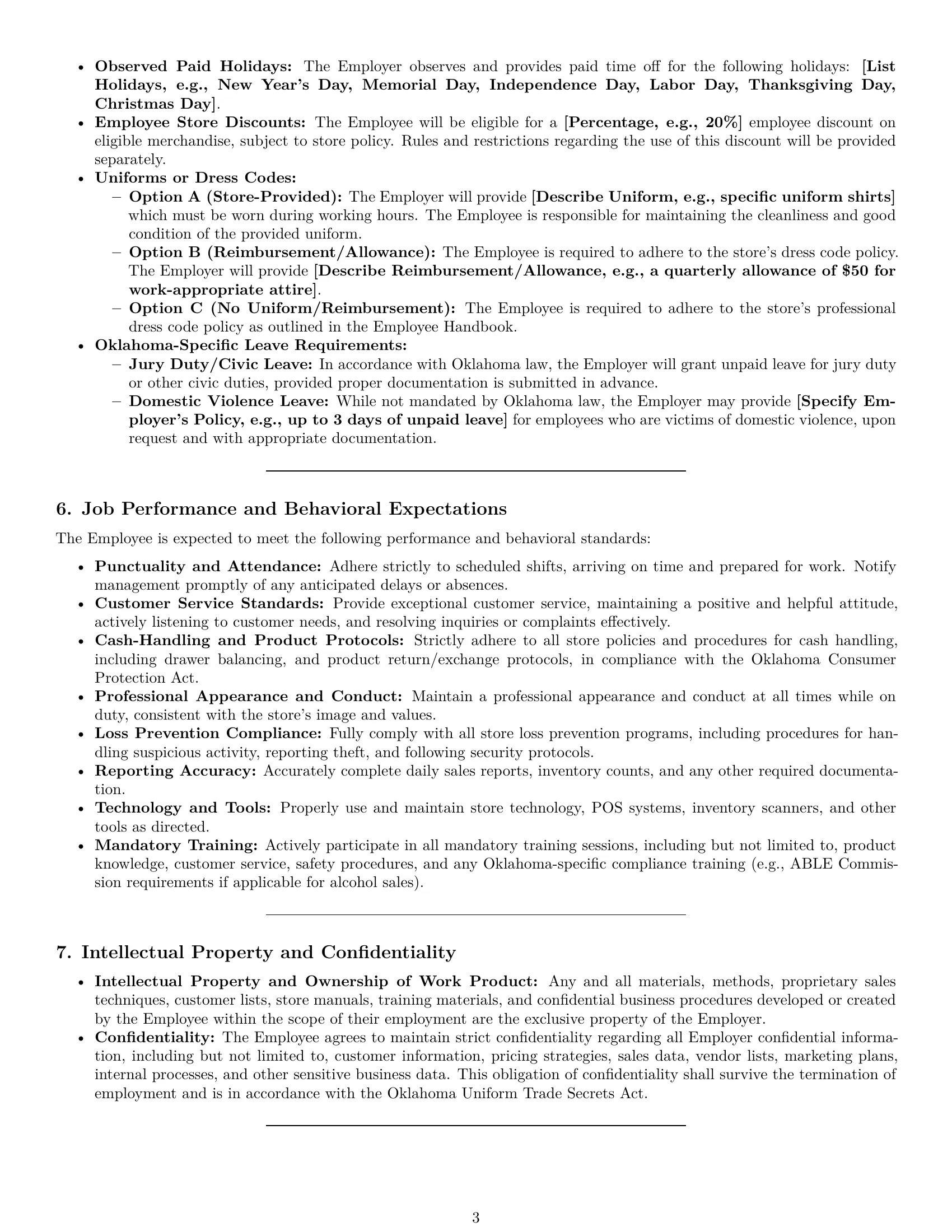 Preview page 3 of Pro Oklahoma retail sales associate employment contract template