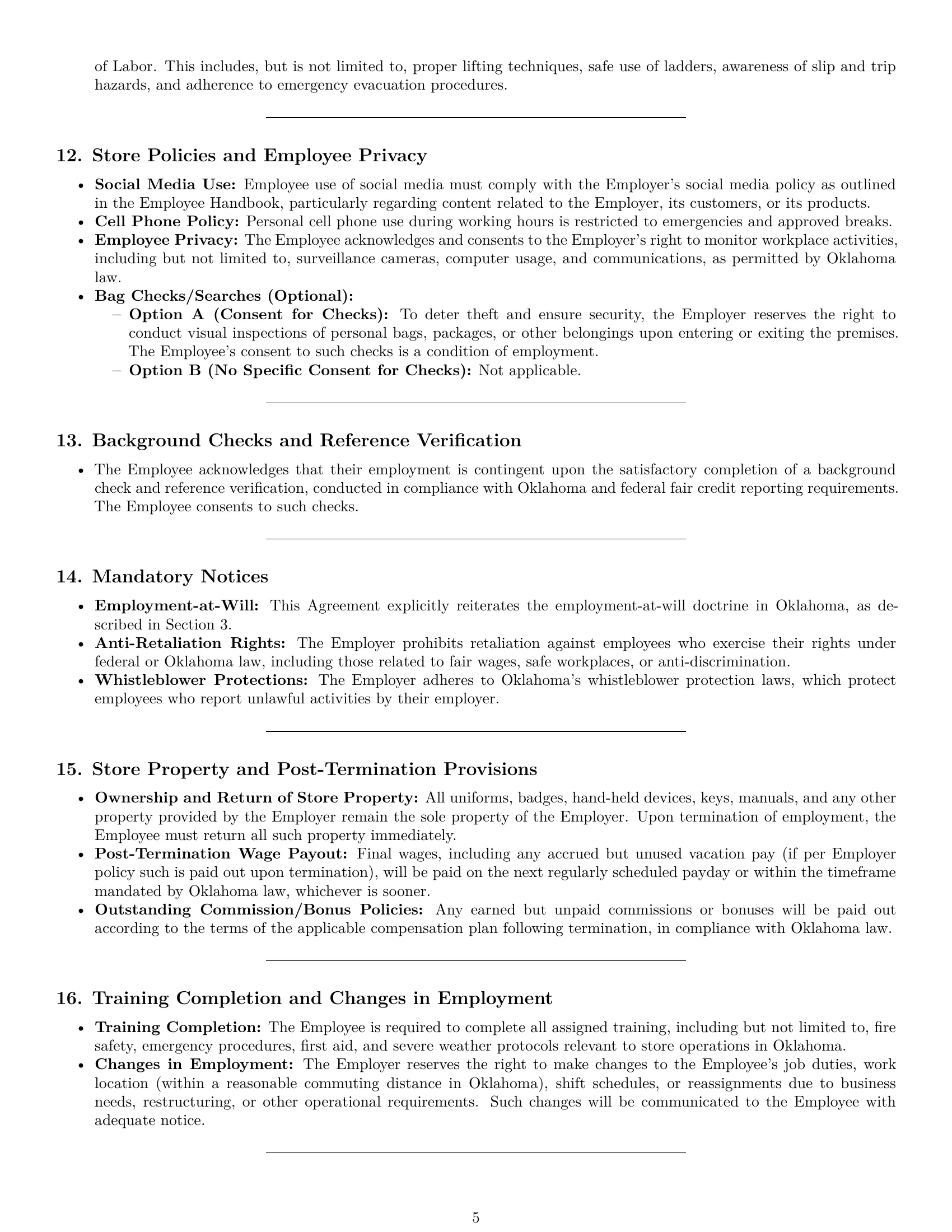 Preview page 5 of Pro Oklahoma retail sales associate employment contract template