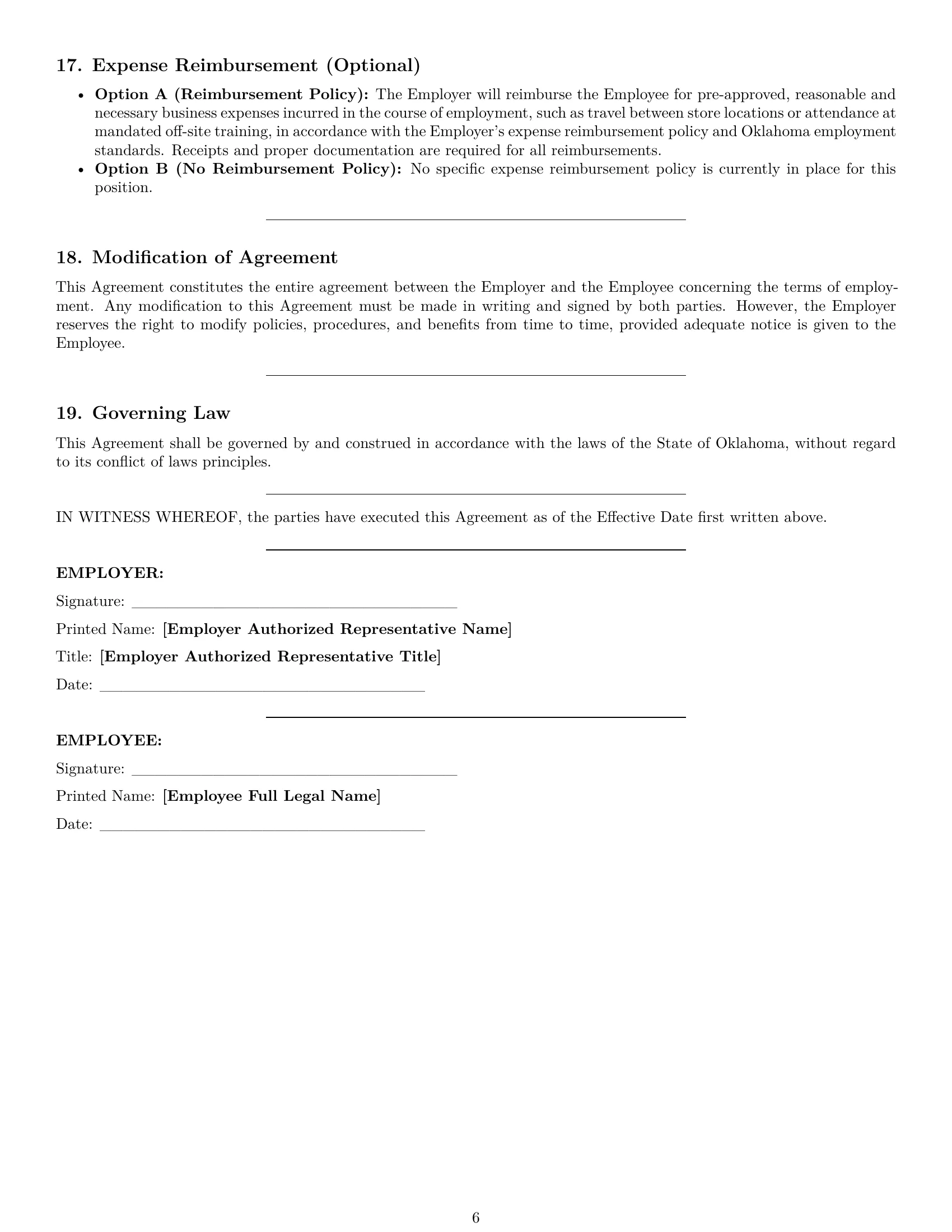 Preview page 6 of Pro Oklahoma retail sales associate employment contract template