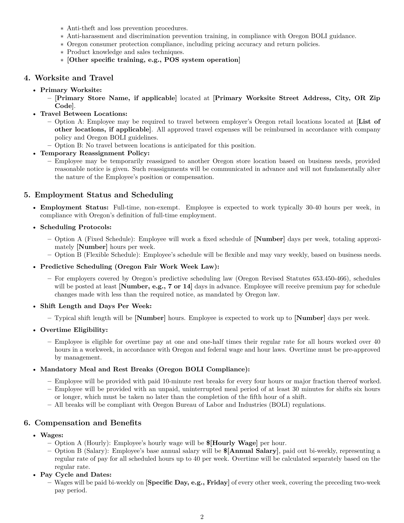 Preview page 2 of Pro Oregon retail sales associate employment contract template