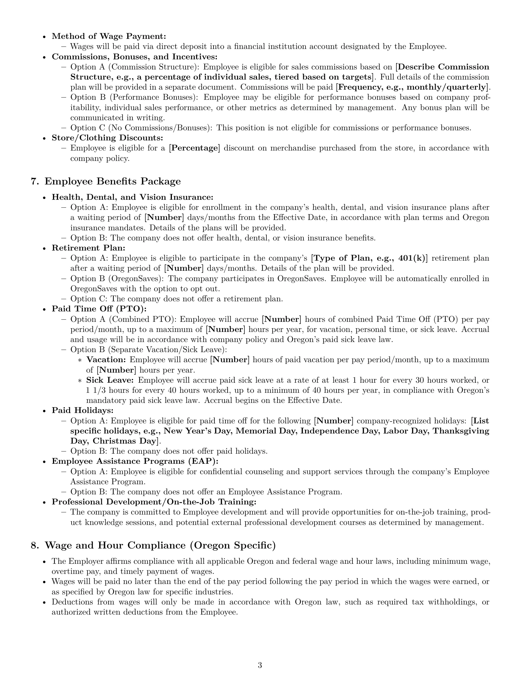 Preview page 3 of Pro Oregon retail sales associate employment contract template