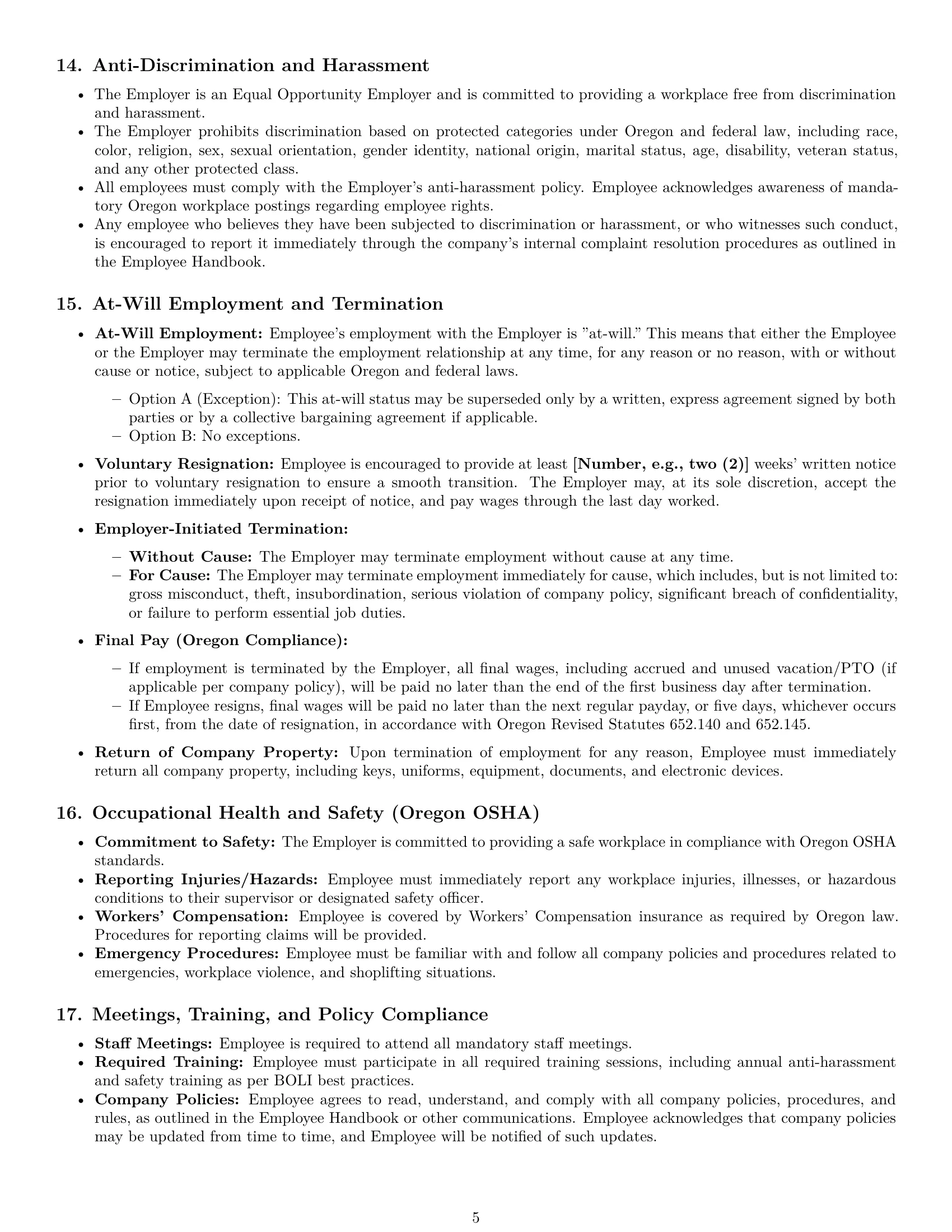 Preview page 5 of Pro Oregon retail sales associate employment contract template