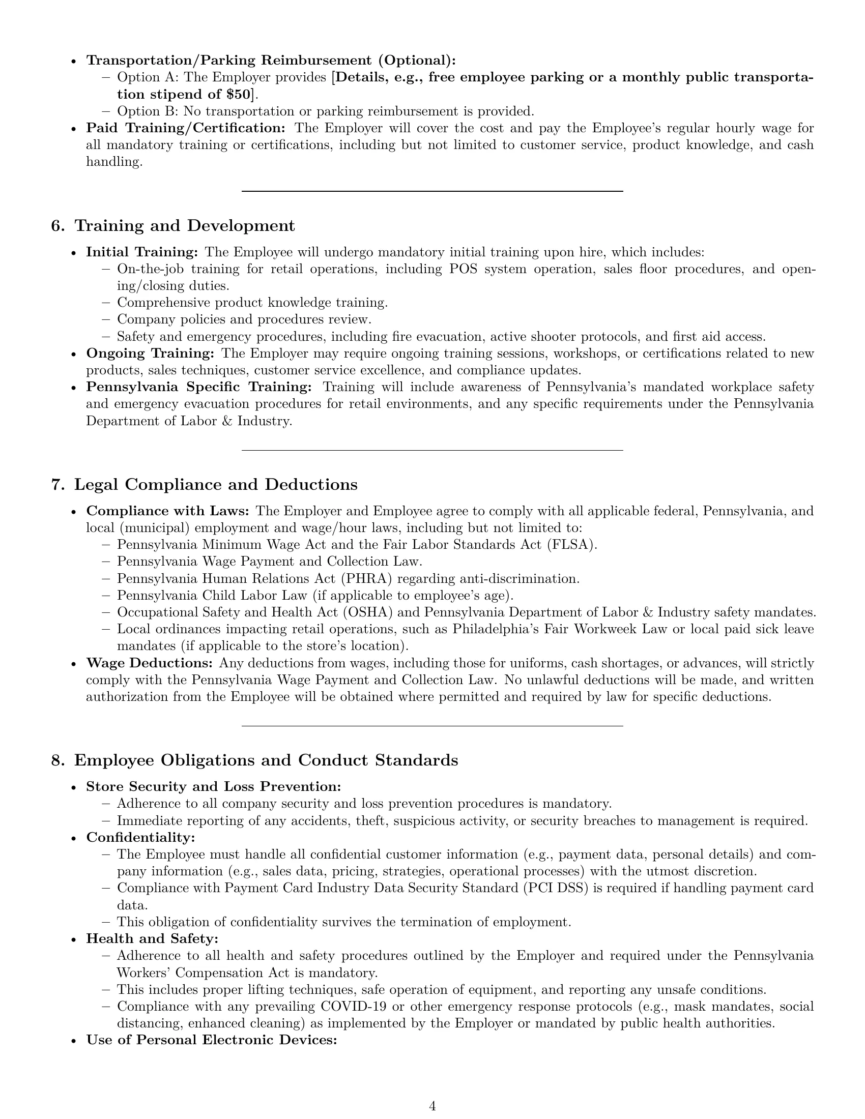 Preview page 4 of Pro Pennsylvania retail sales associate employment contract template