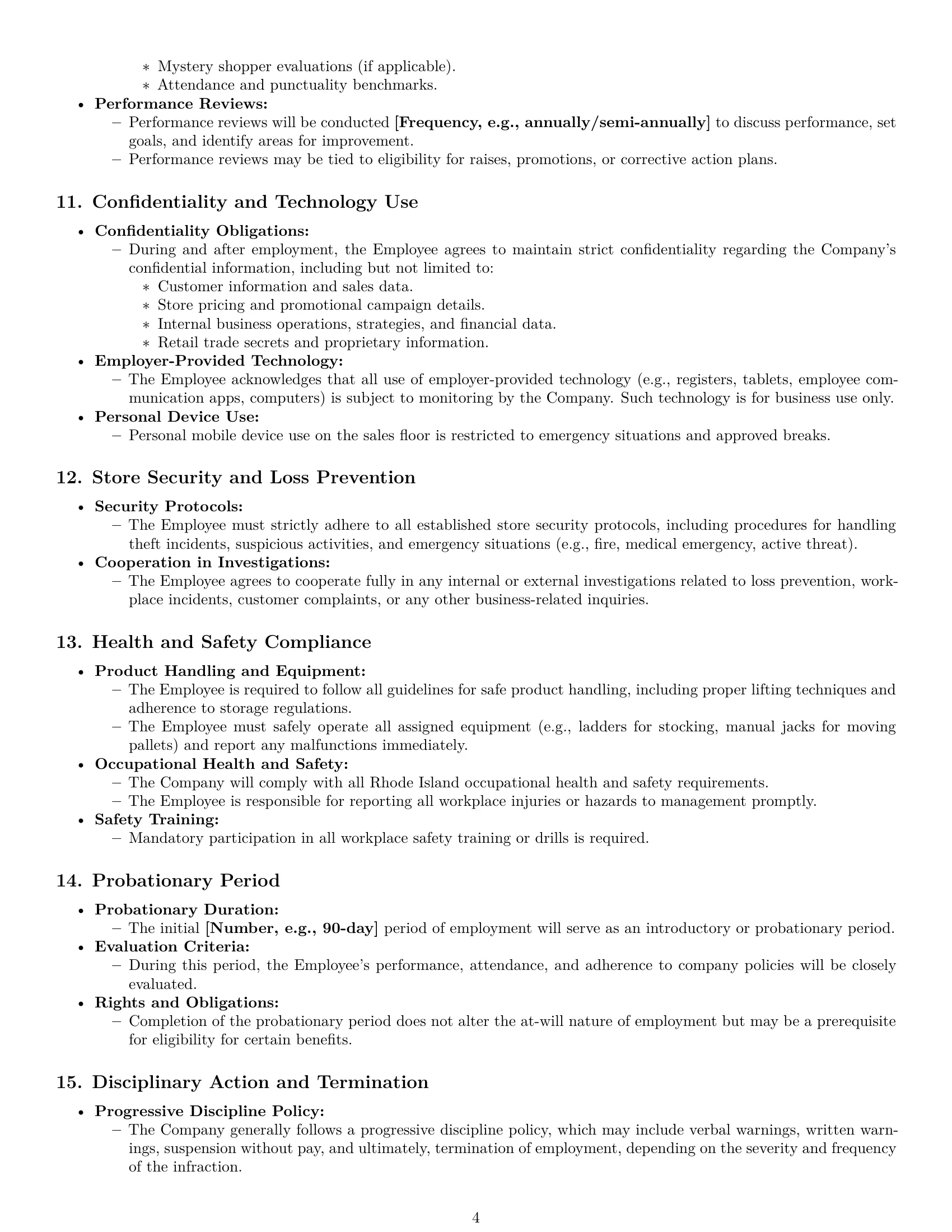 Preview page 4 of Pro Rhode Island retail sales associate employment contract template