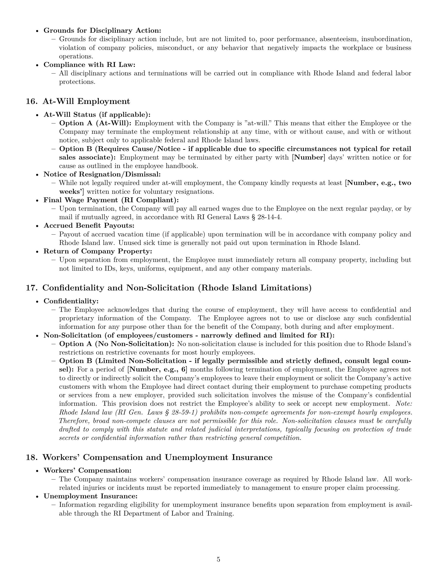 Preview page 5 of Pro Rhode Island retail sales associate employment contract template
