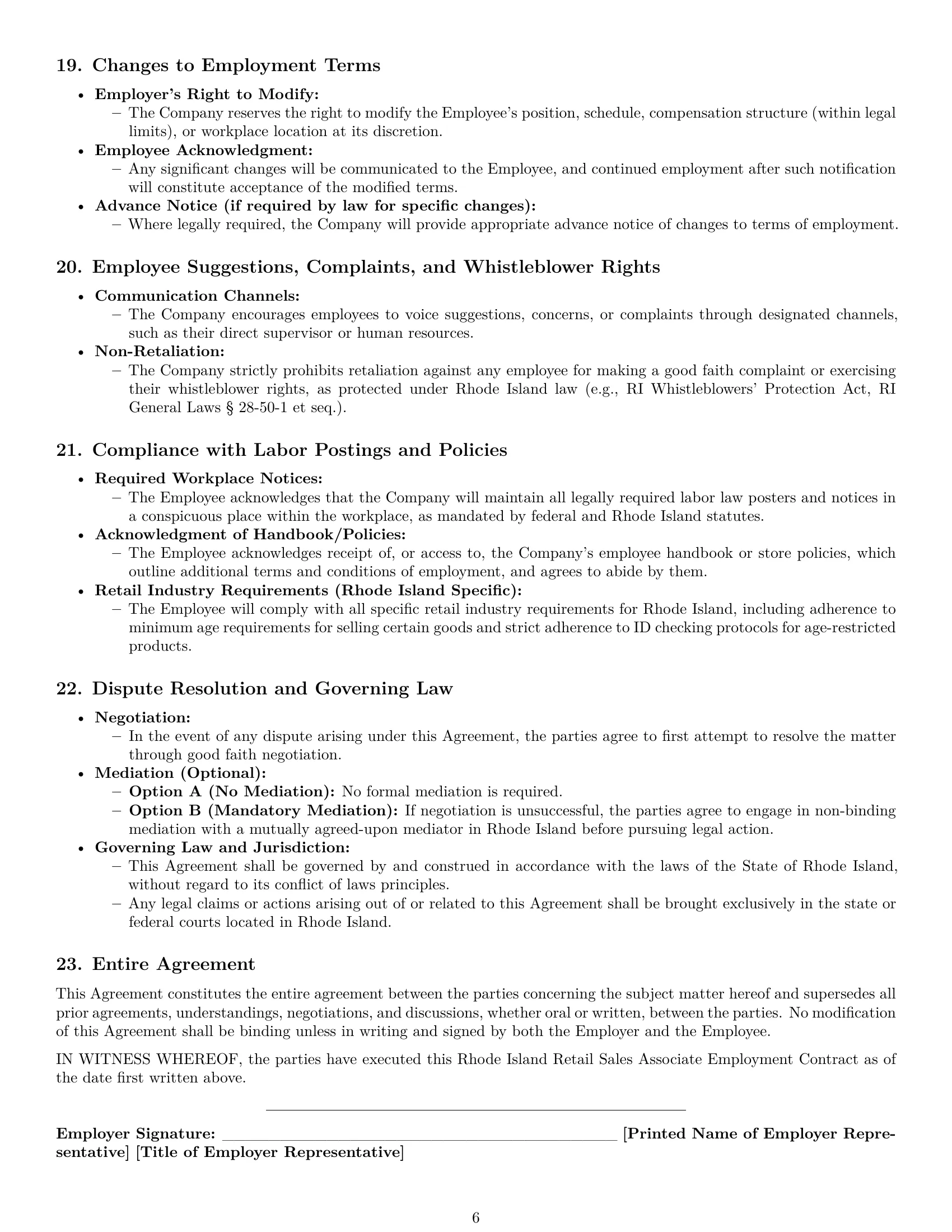 Preview page 6 of Pro Rhode Island retail sales associate employment contract template