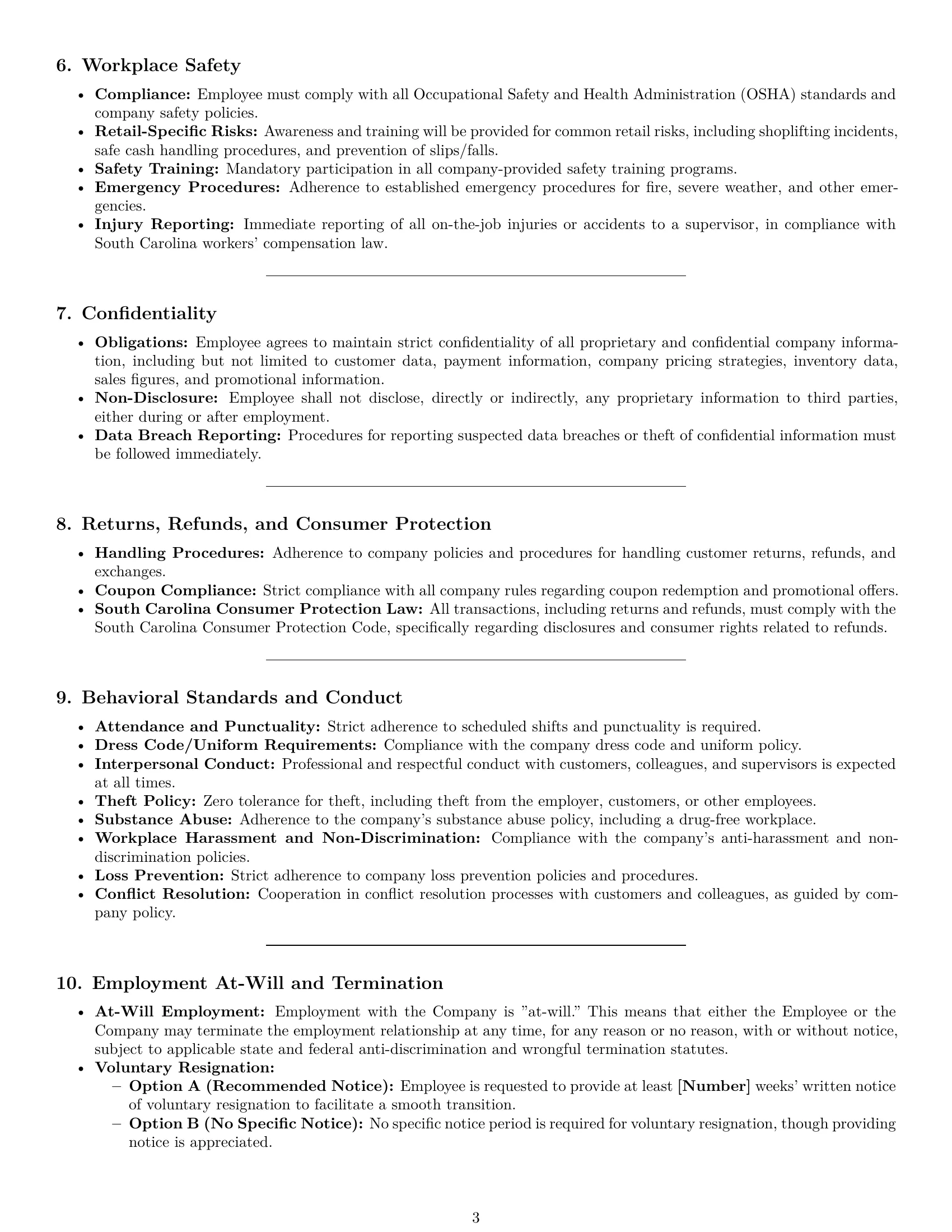 Preview page 3 of Pro South Carolina retail sales associate employment contract template