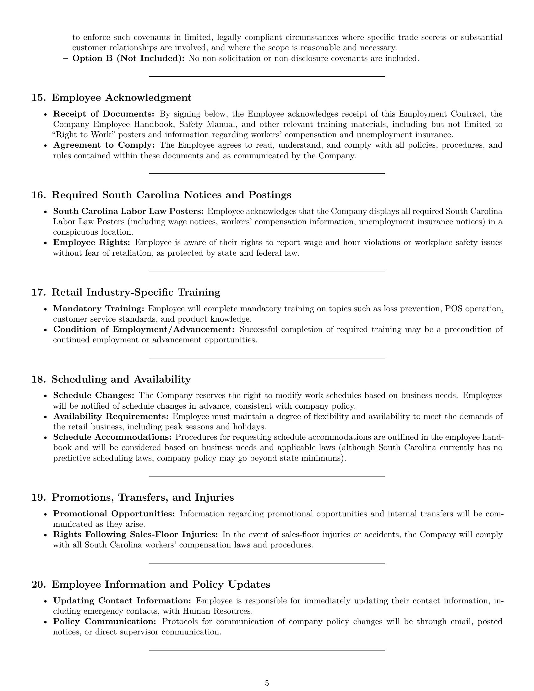 Preview page 5 of Pro South Carolina retail sales associate employment contract template