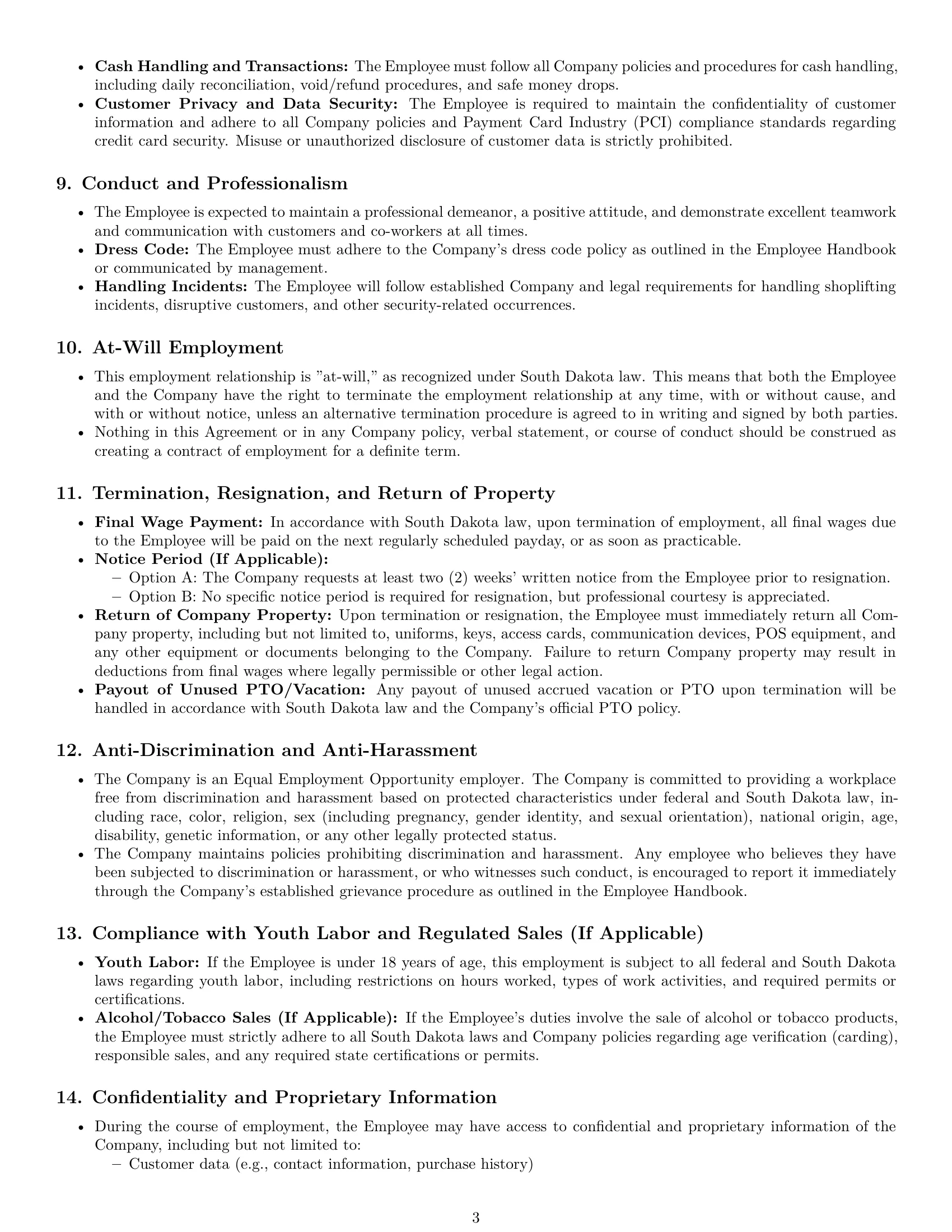 Preview page 3 of Pro South Dakota retail sales associate employment contract template