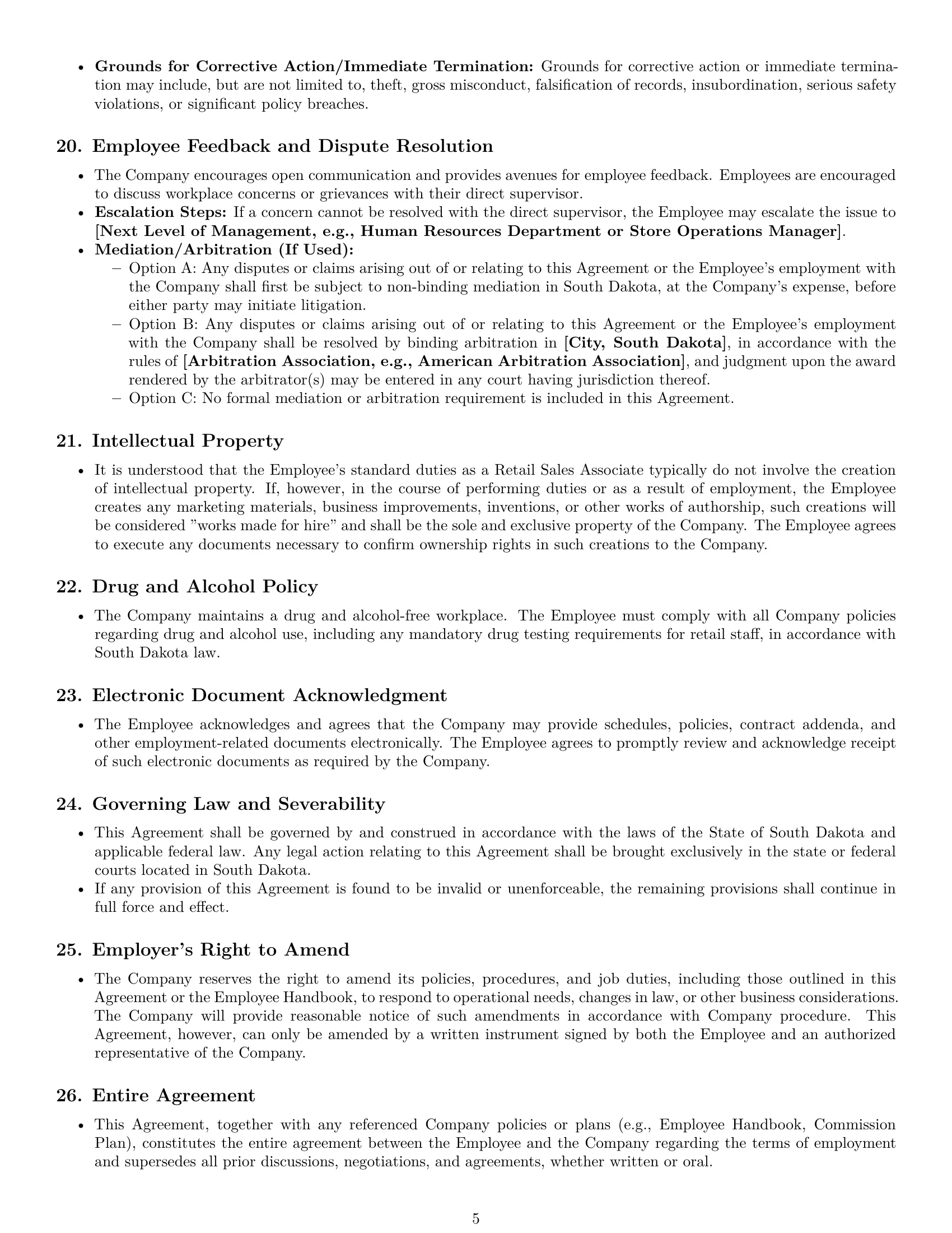 Preview page 5 of Pro South Dakota retail sales associate employment contract template