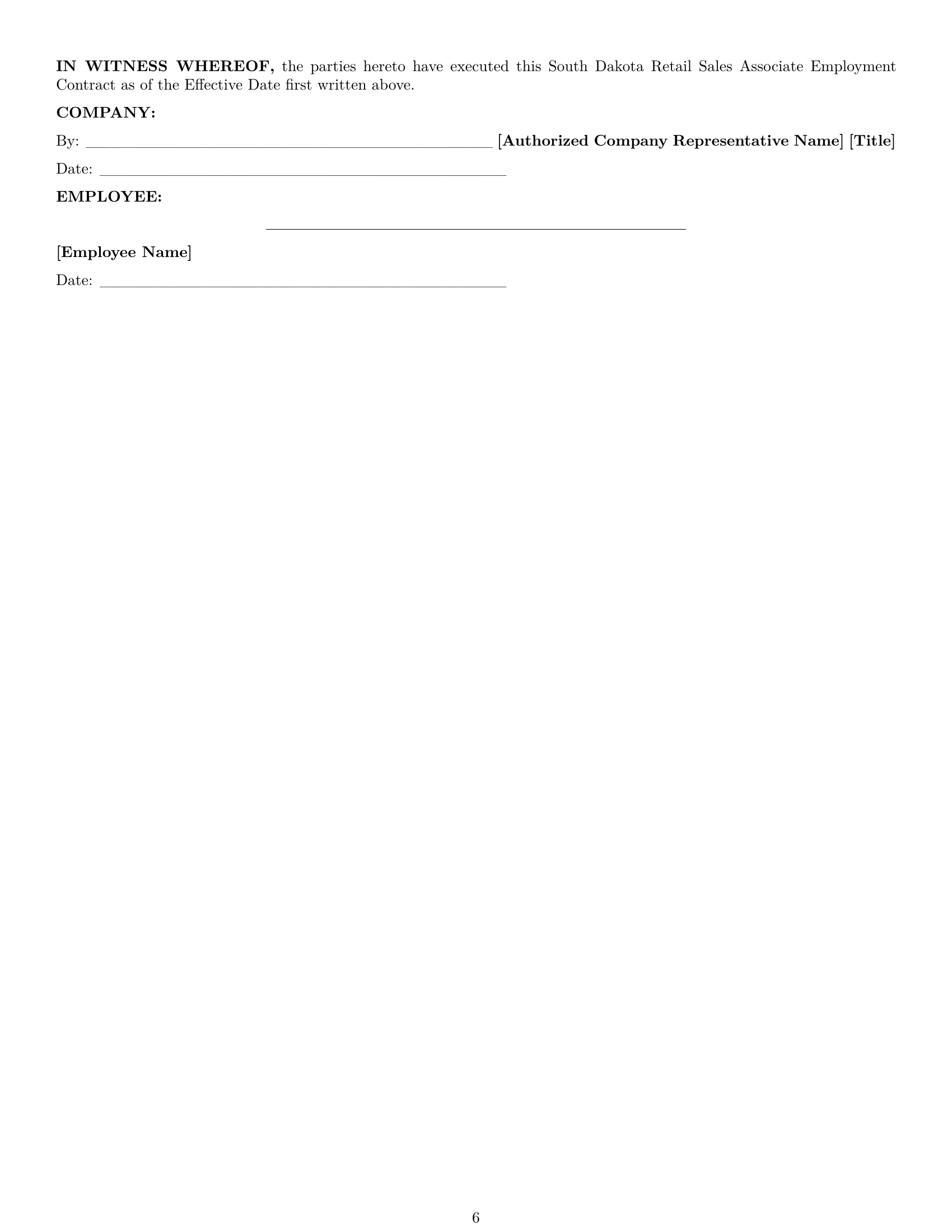Preview page 6 of Pro South Dakota retail sales associate employment contract template