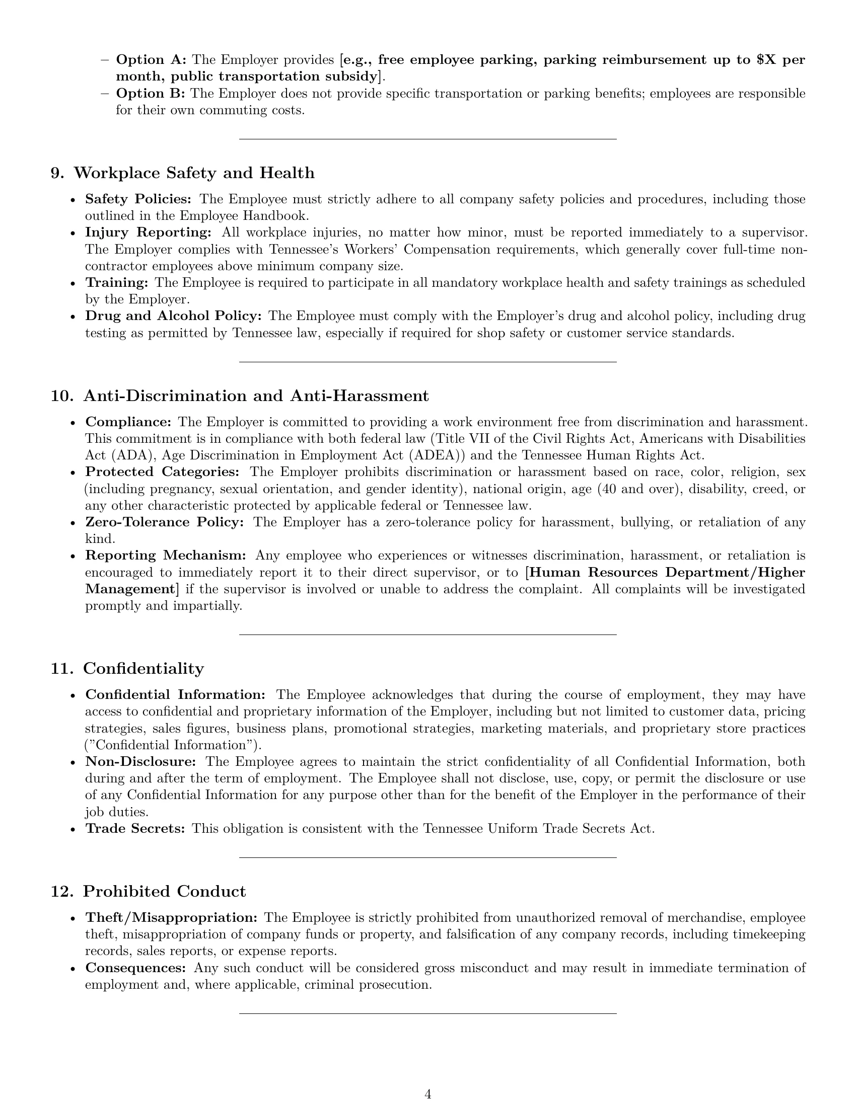 Preview page 4 of Pro Tennessee retail sales associate employment contract template