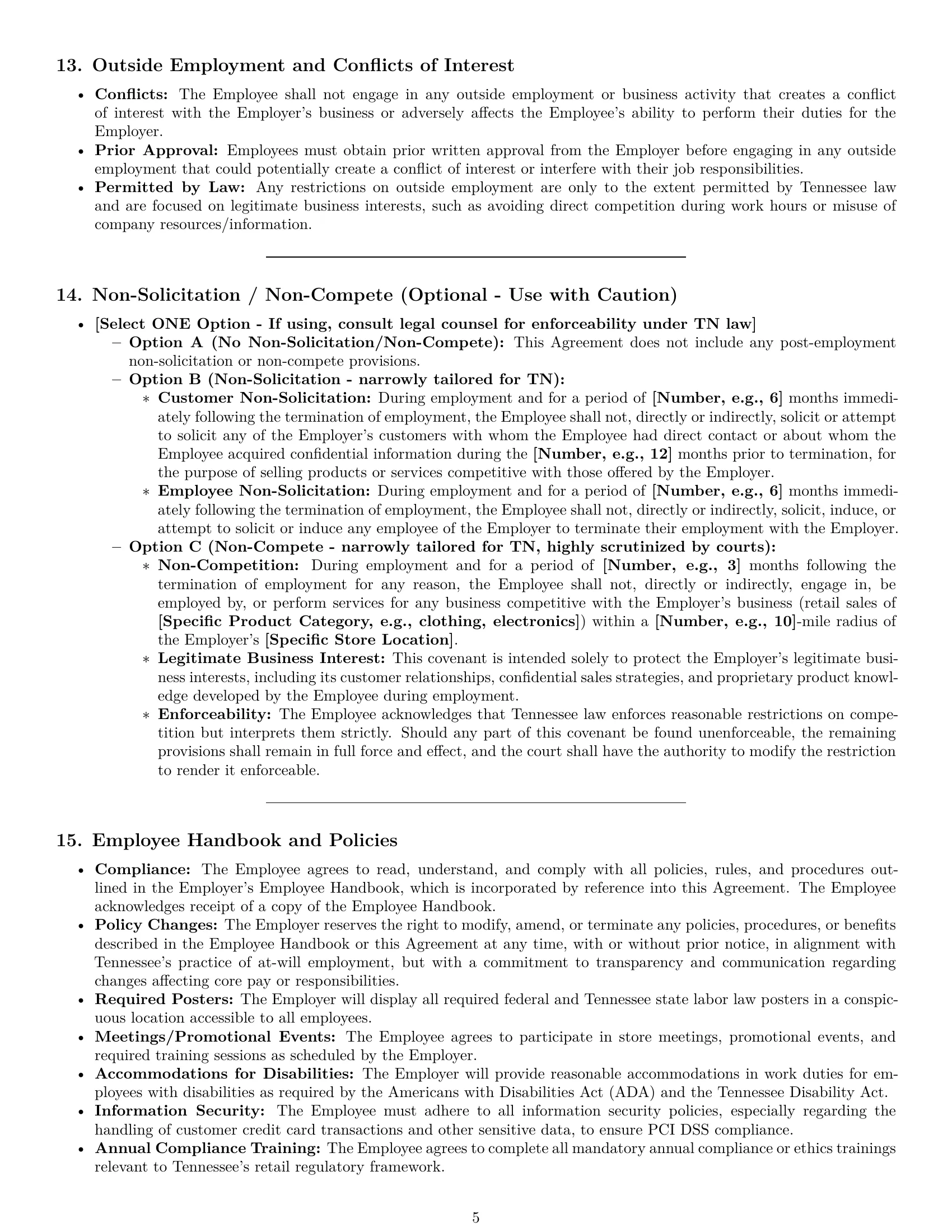 Preview page 5 of Pro Tennessee retail sales associate employment contract template