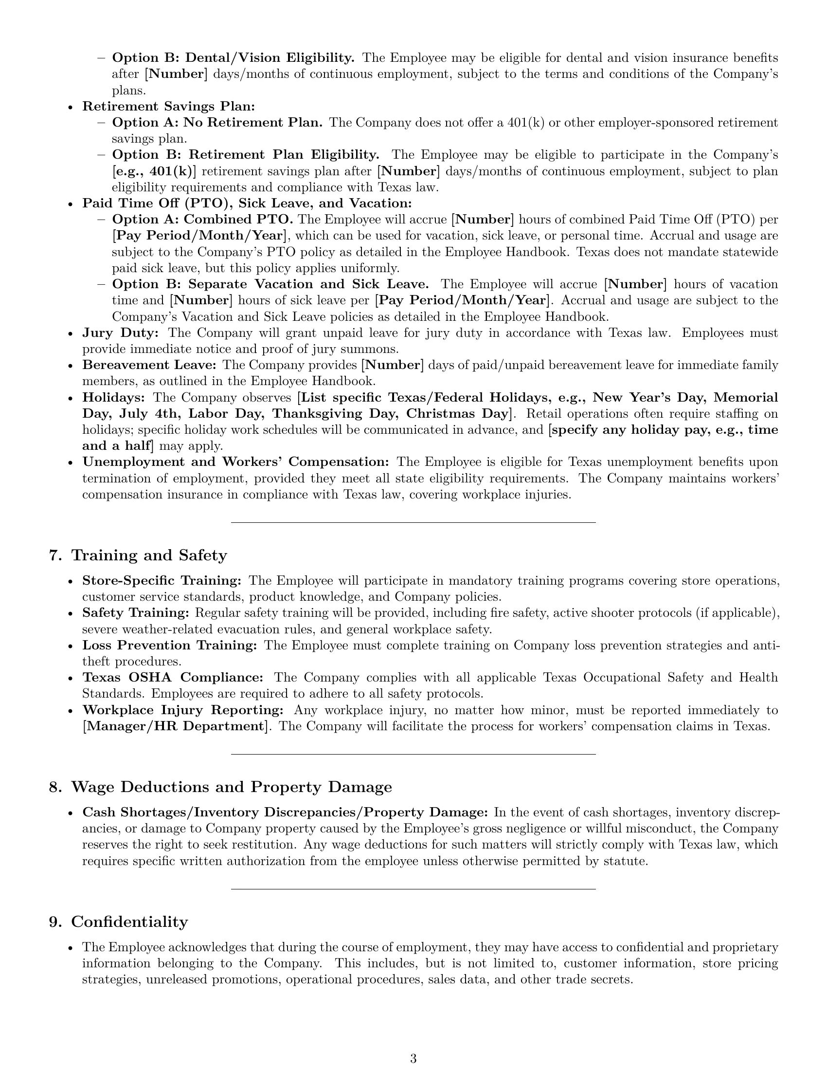 Preview page 3 of Pro Texas retail sales associate employment contract template
