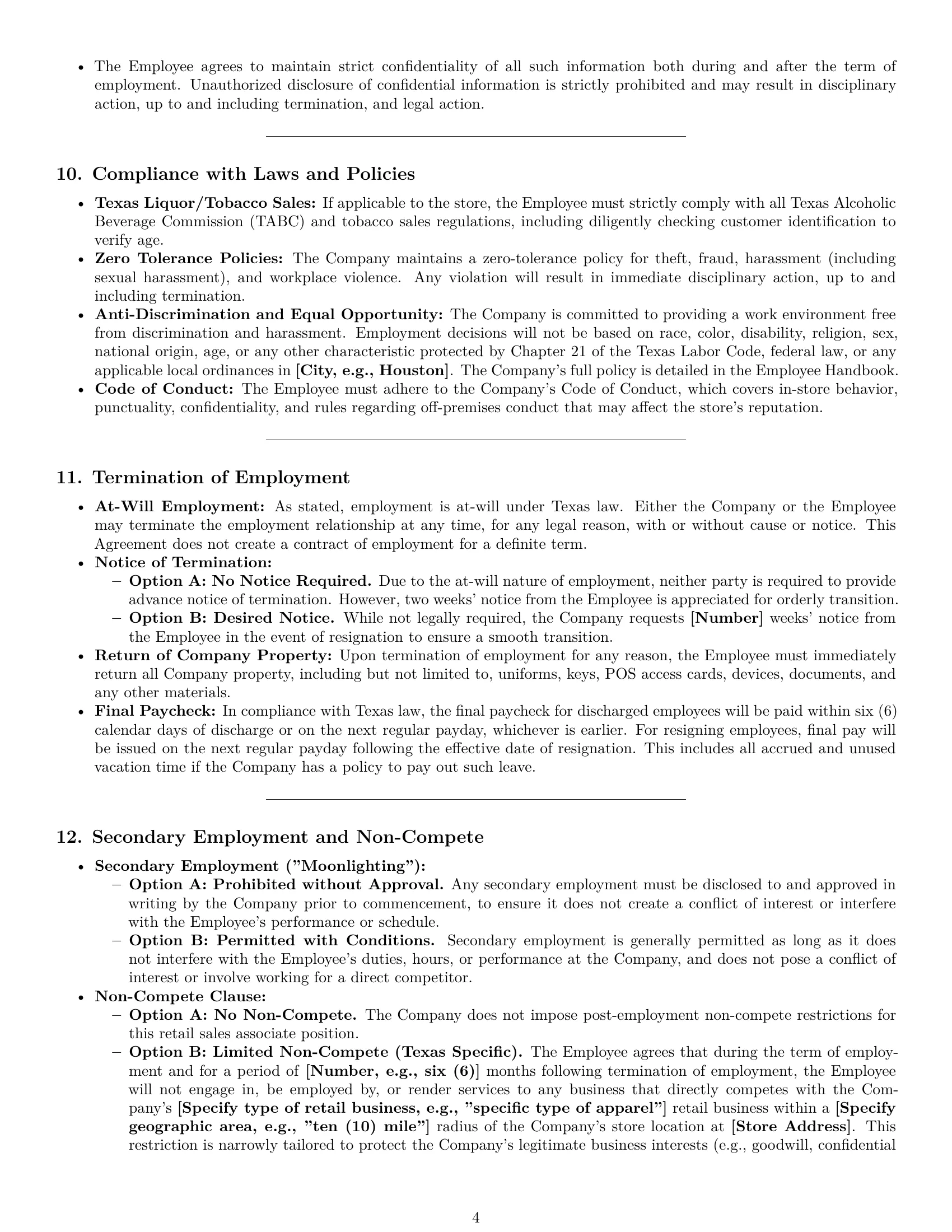 Preview page 4 of Pro Texas retail sales associate employment contract template