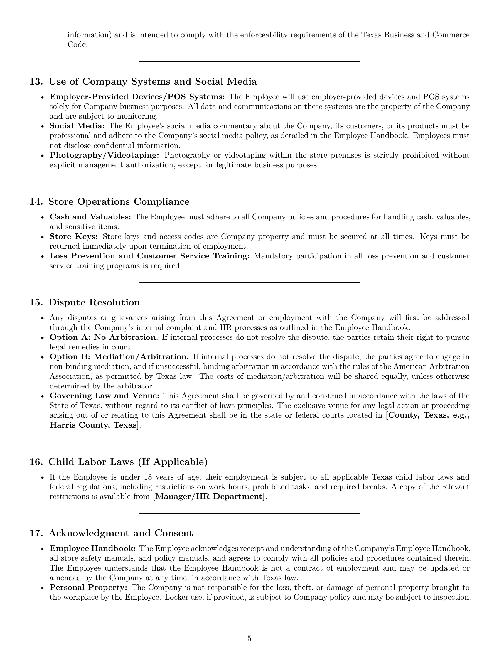 Preview page 5 of Pro Texas retail sales associate employment contract template