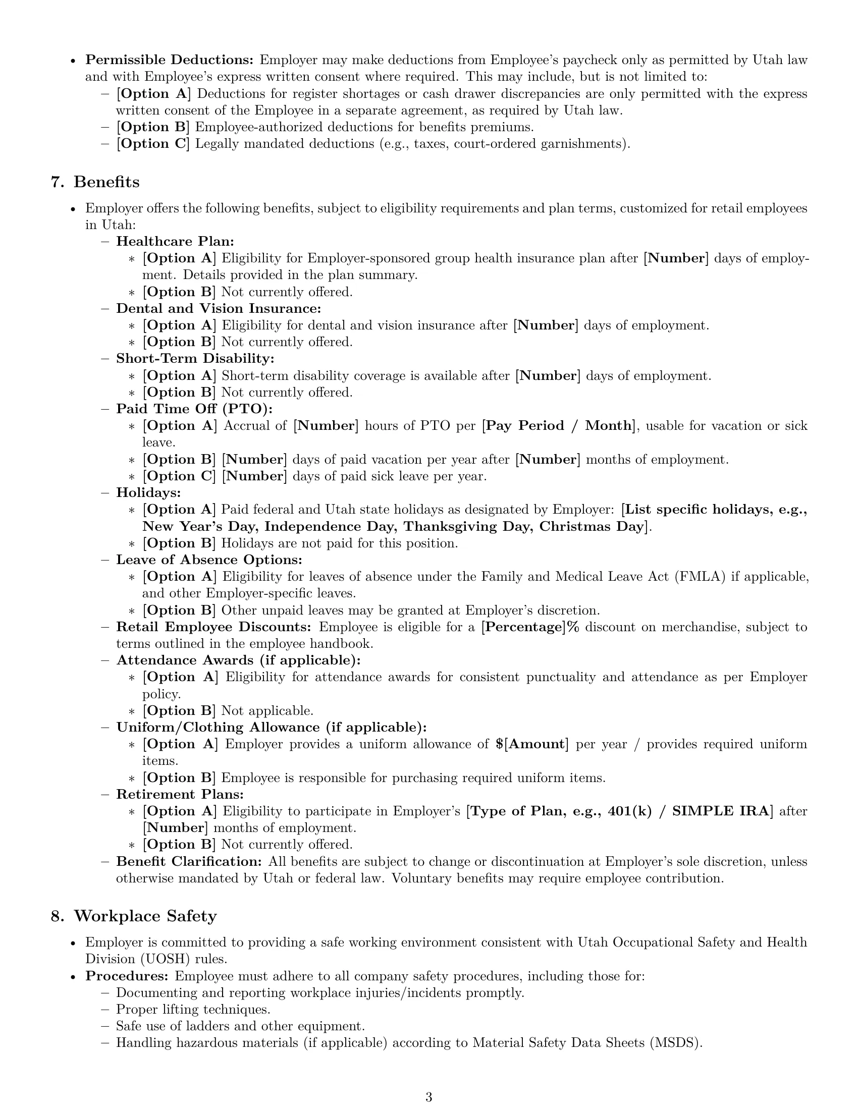 Preview page 3 of Pro Utah retail sales associate employment contract template