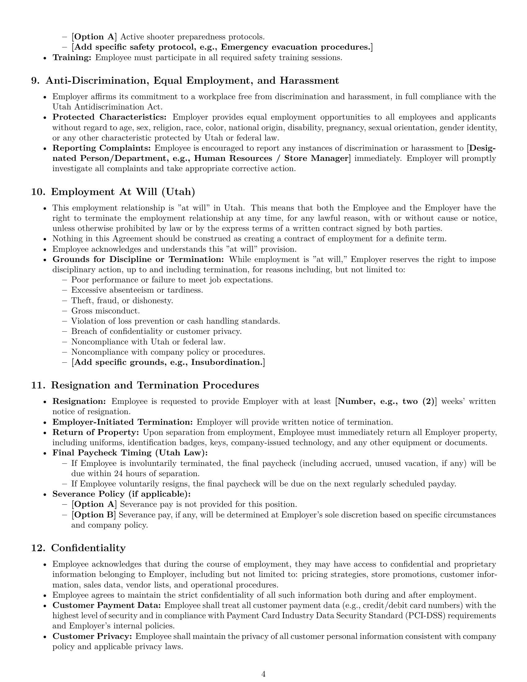 Preview page 4 of Pro Utah retail sales associate employment contract template