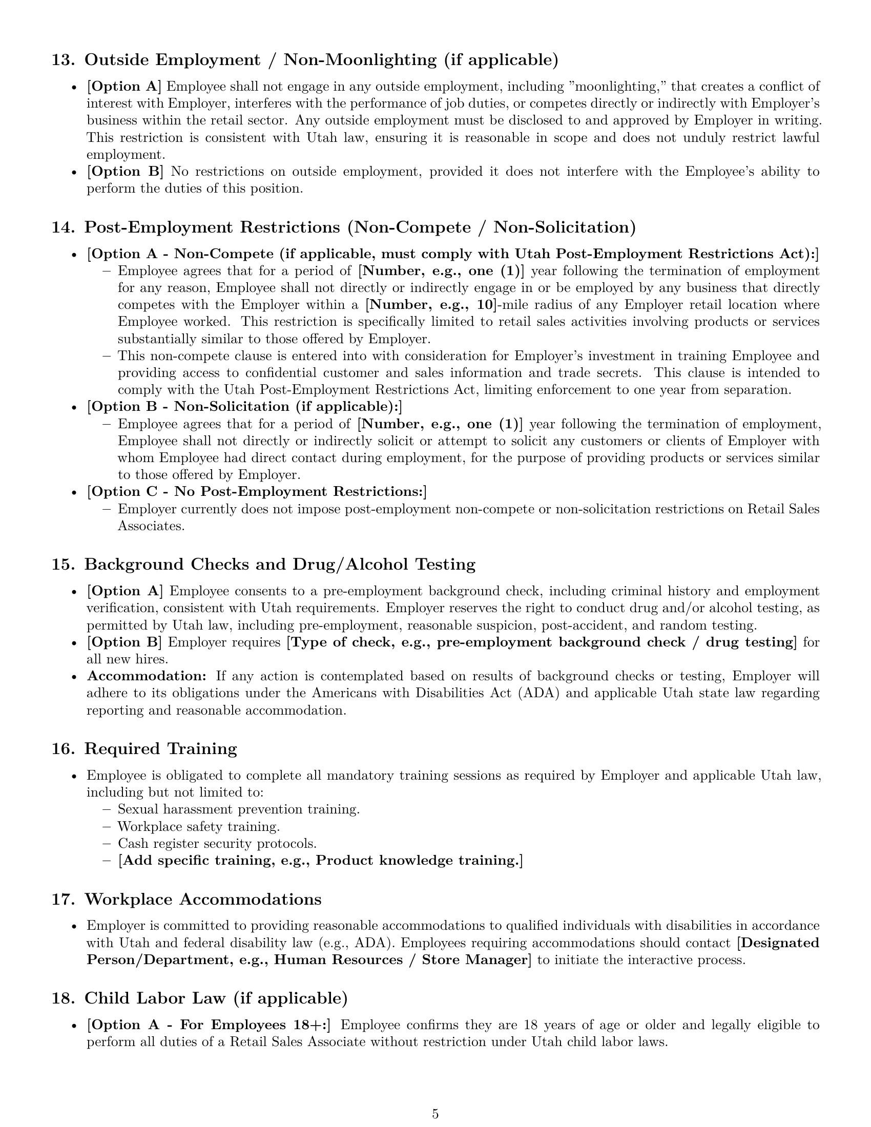 Preview page 5 of Pro Utah retail sales associate employment contract template