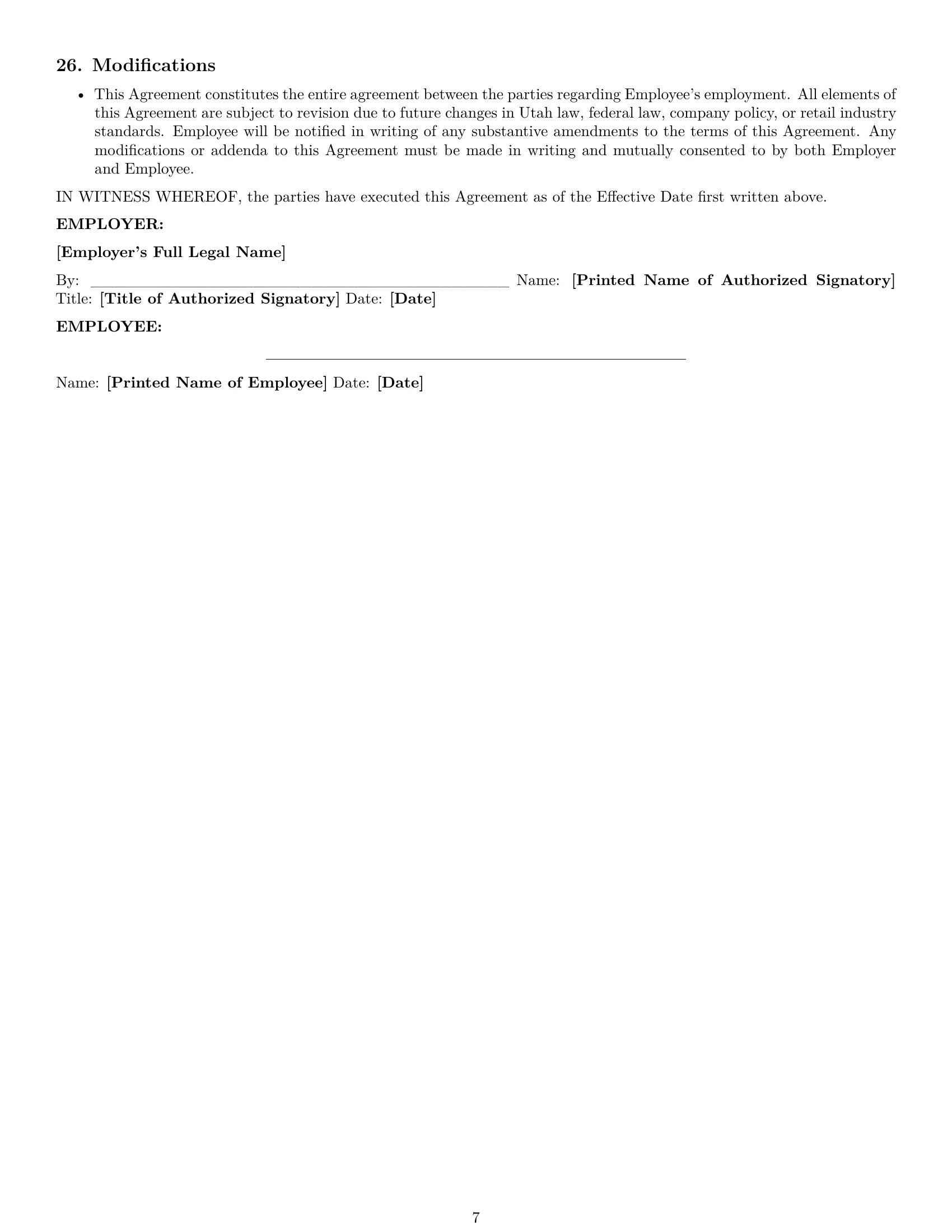 Preview page 7 of Pro Utah retail sales associate employment contract template