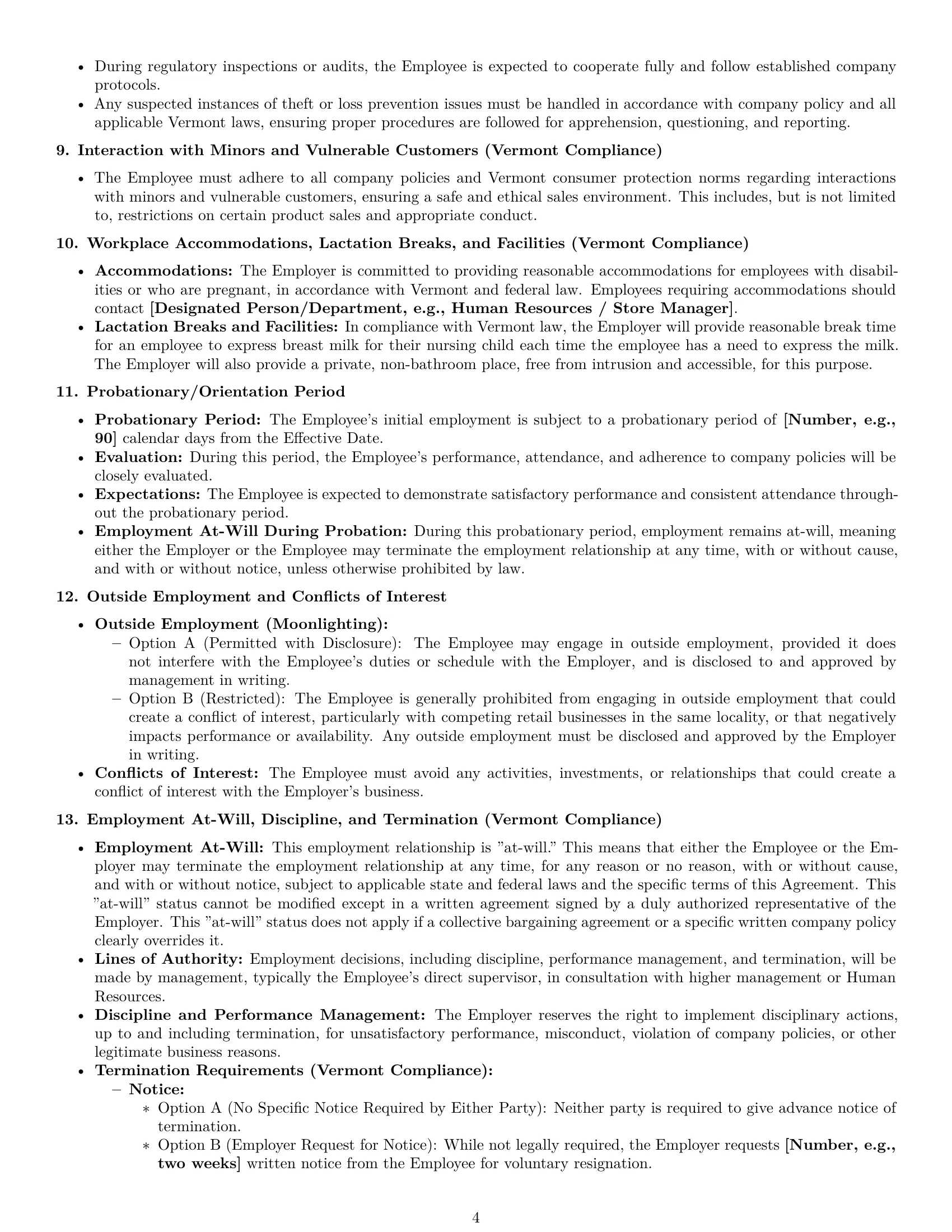 Preview page 4 of Pro Vermont retail sales associate employment contract template