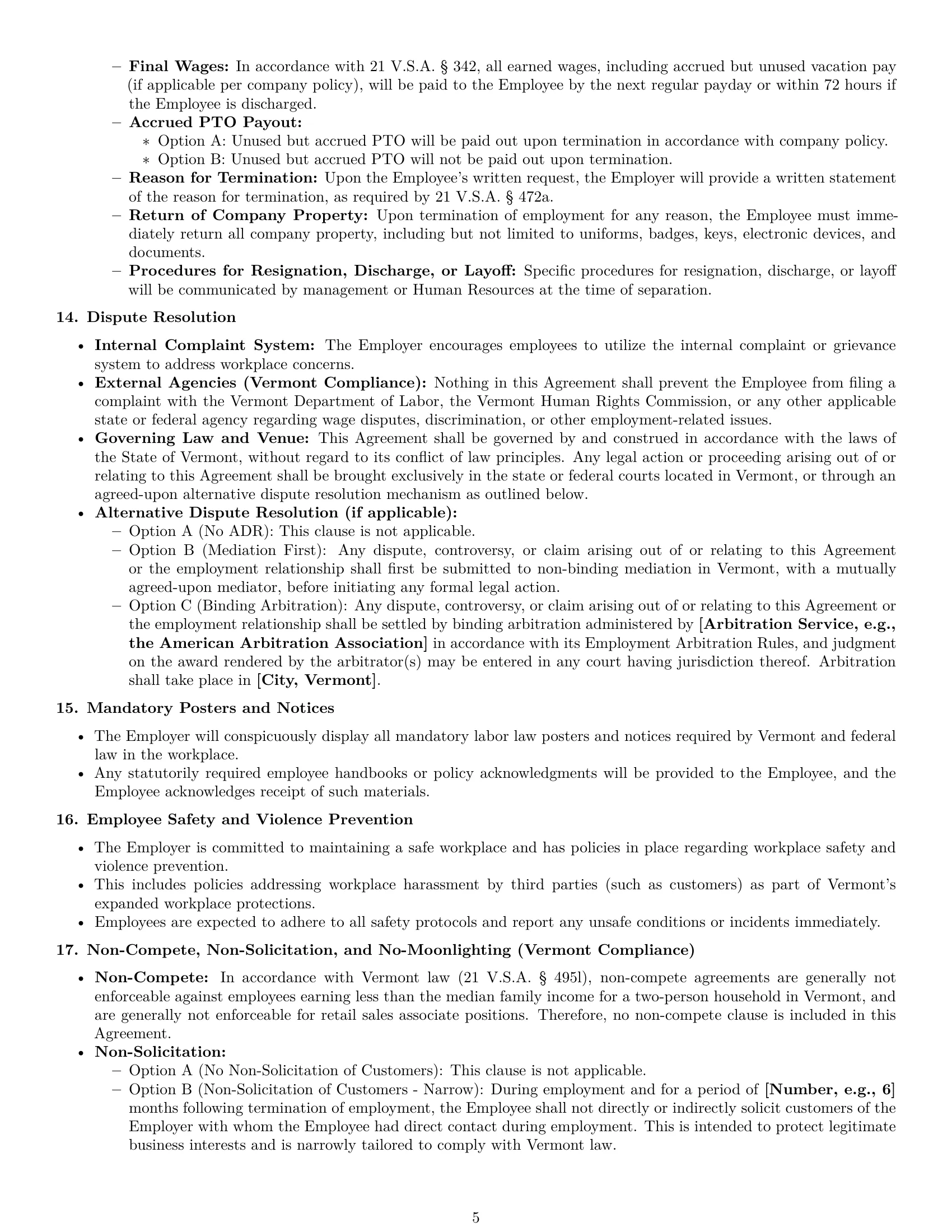 Preview page 5 of Pro Vermont retail sales associate employment contract template