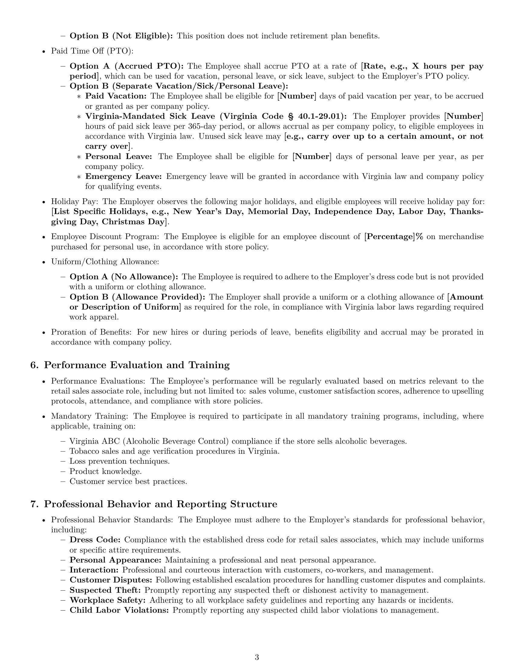 Preview page 3 of Pro Virginia retail sales associate employment contract template