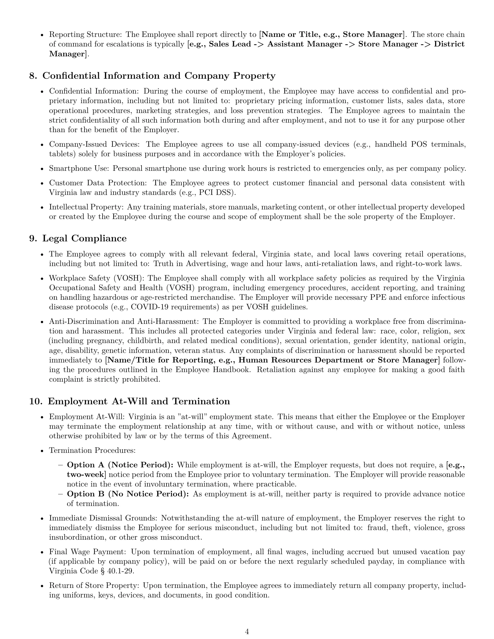 Preview page 4 of Pro Virginia retail sales associate employment contract template
