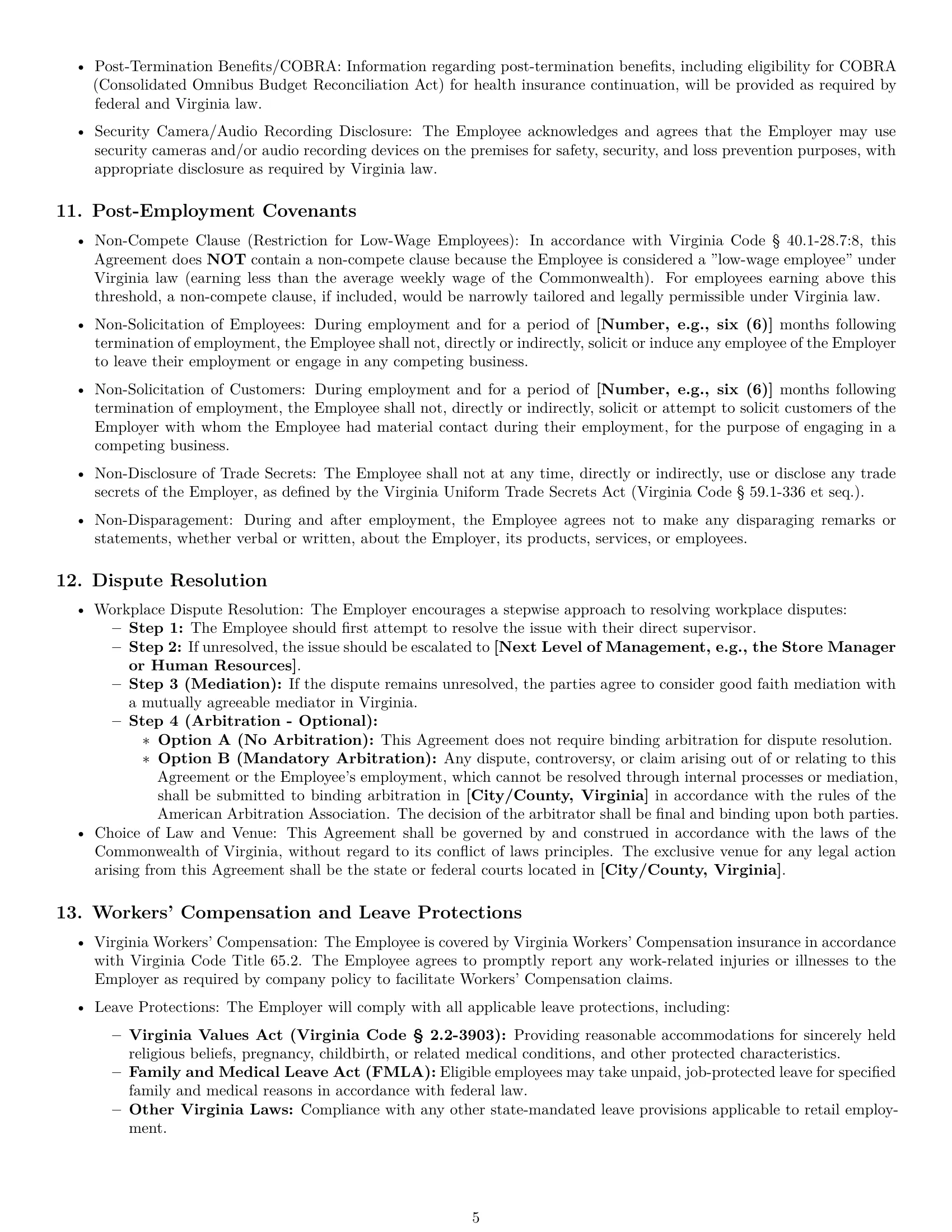 Preview page 5 of Pro Virginia retail sales associate employment contract template