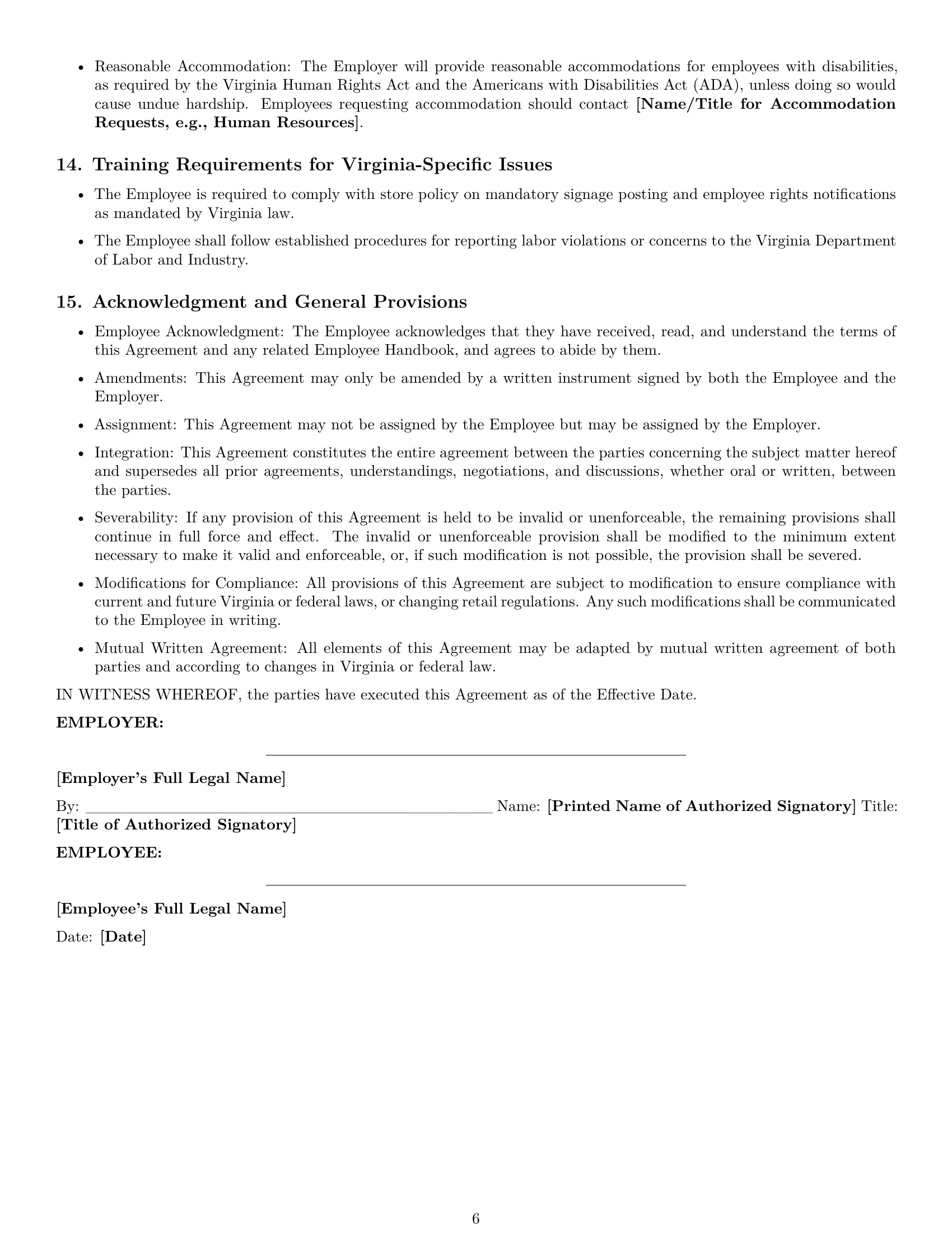 Preview page 6 of Pro Virginia retail sales associate employment contract template
