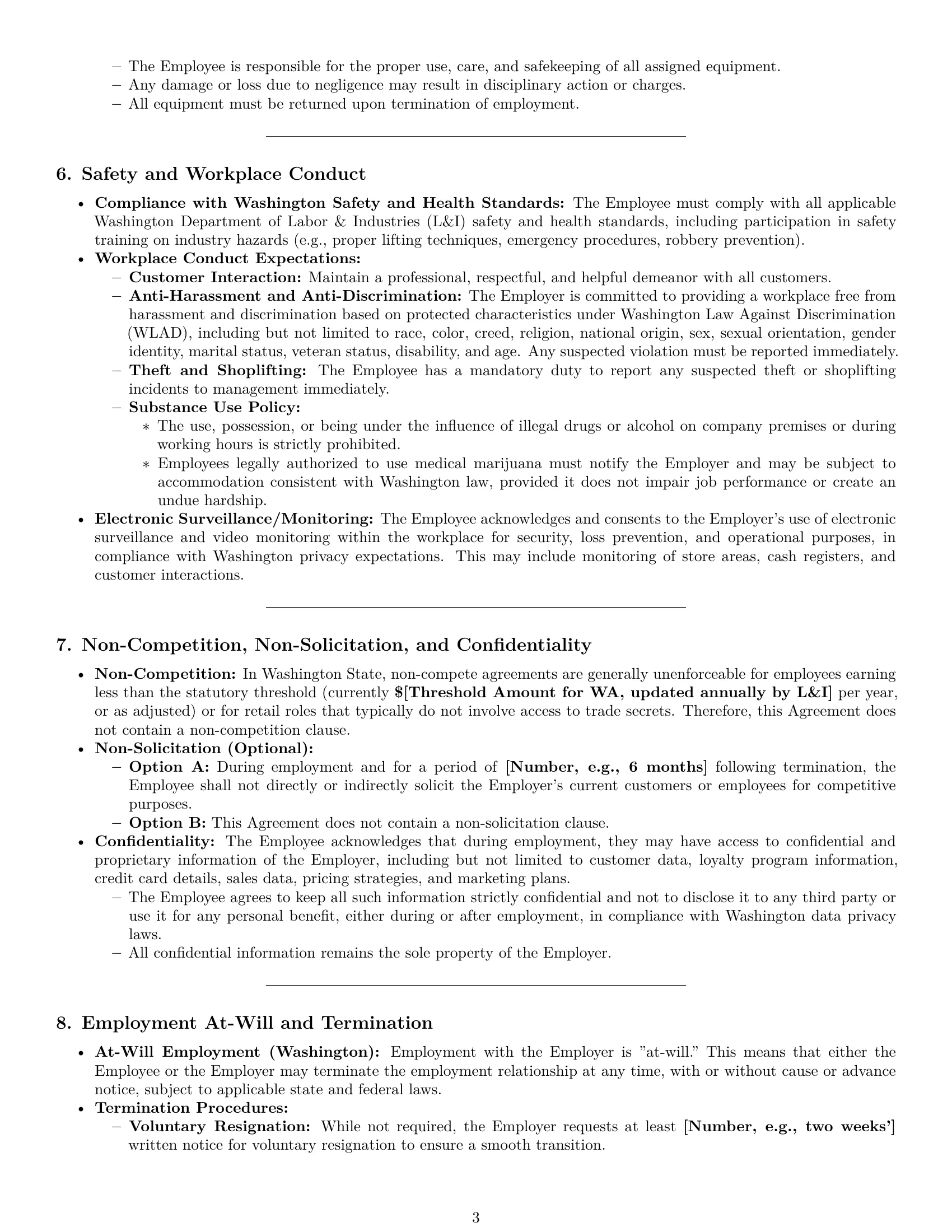 Preview page 3 of Pro Washington retail sales associate employment contract template