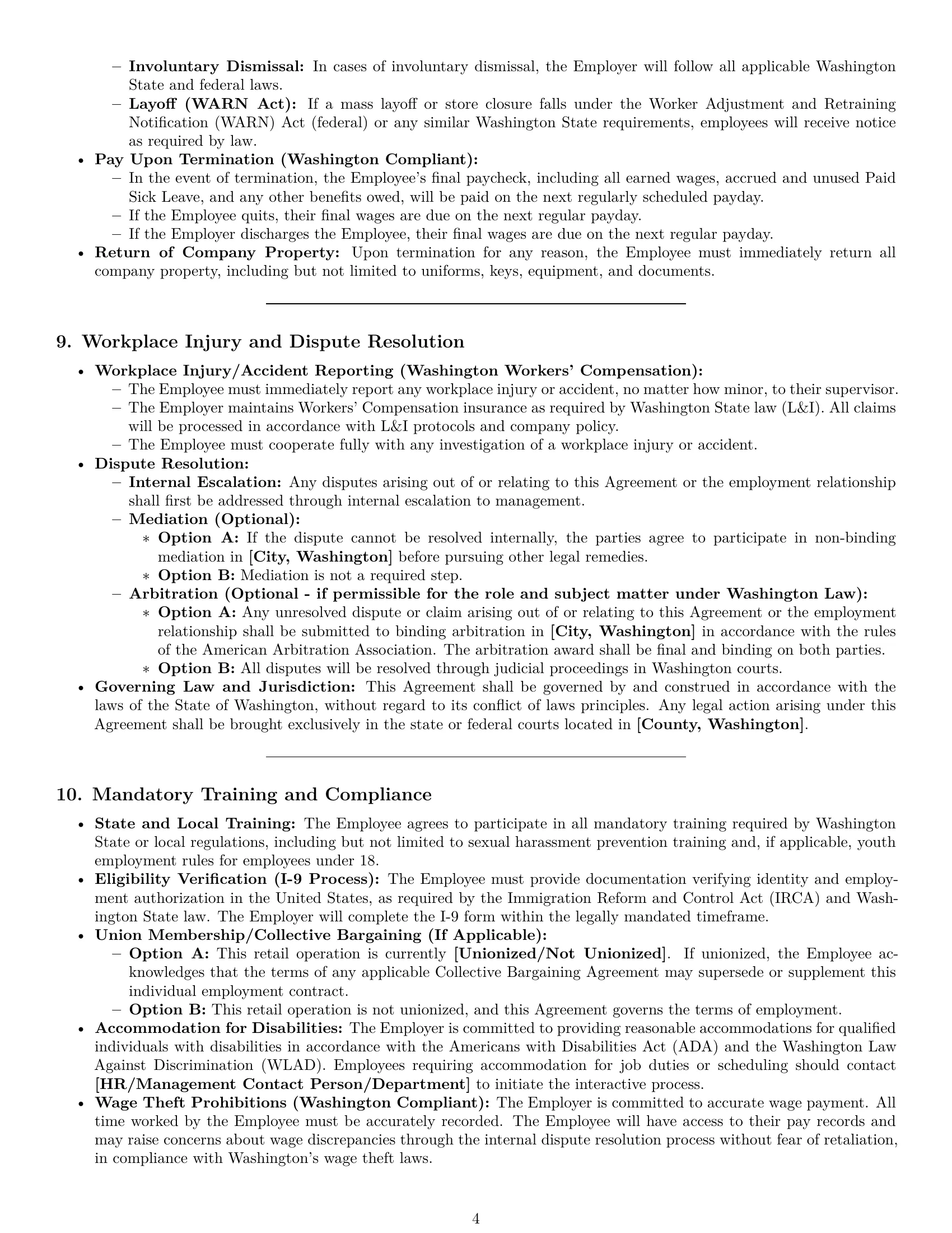 Preview page 4 of Pro Washington retail sales associate employment contract template