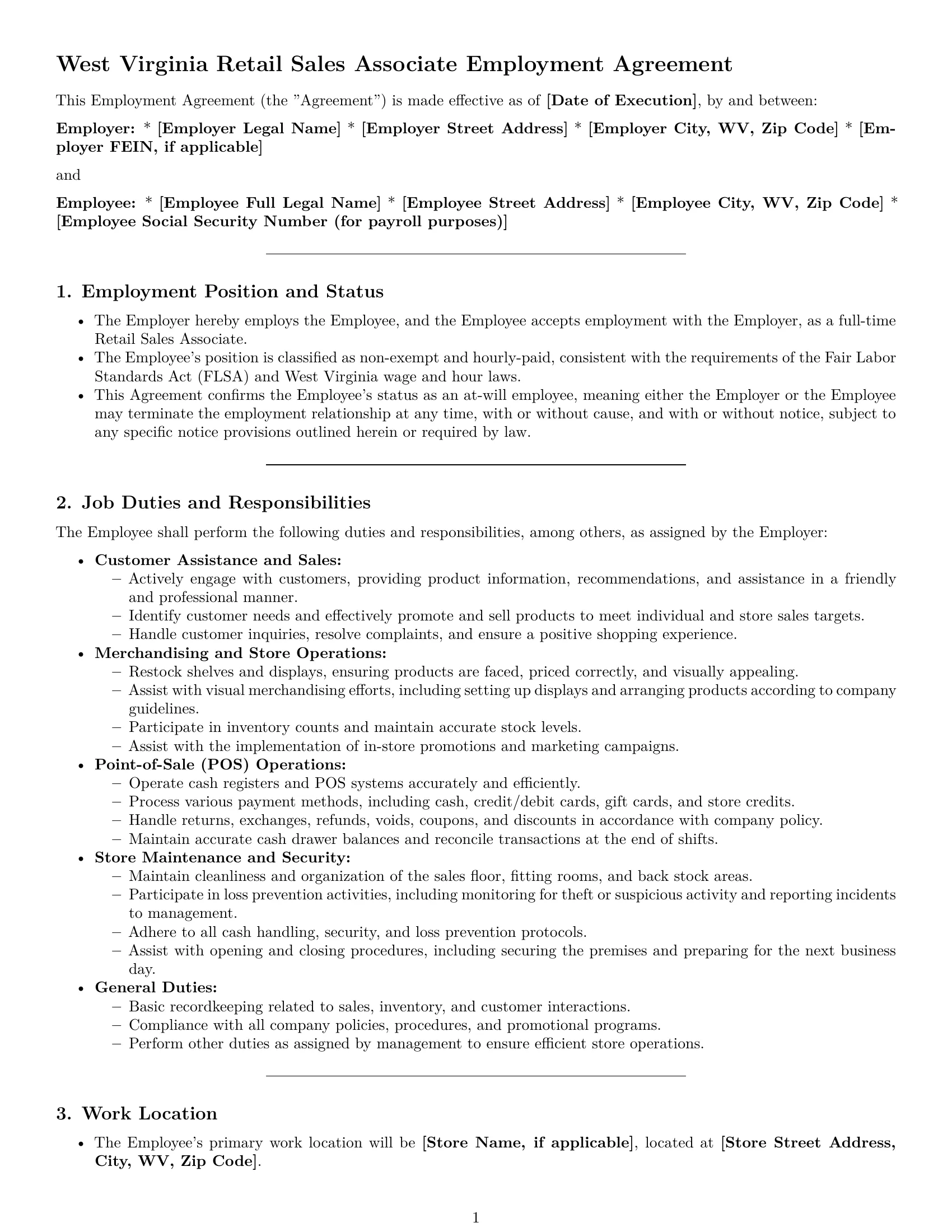 Preview page 1 of Pro West Virginia retail sales associate employment contract template