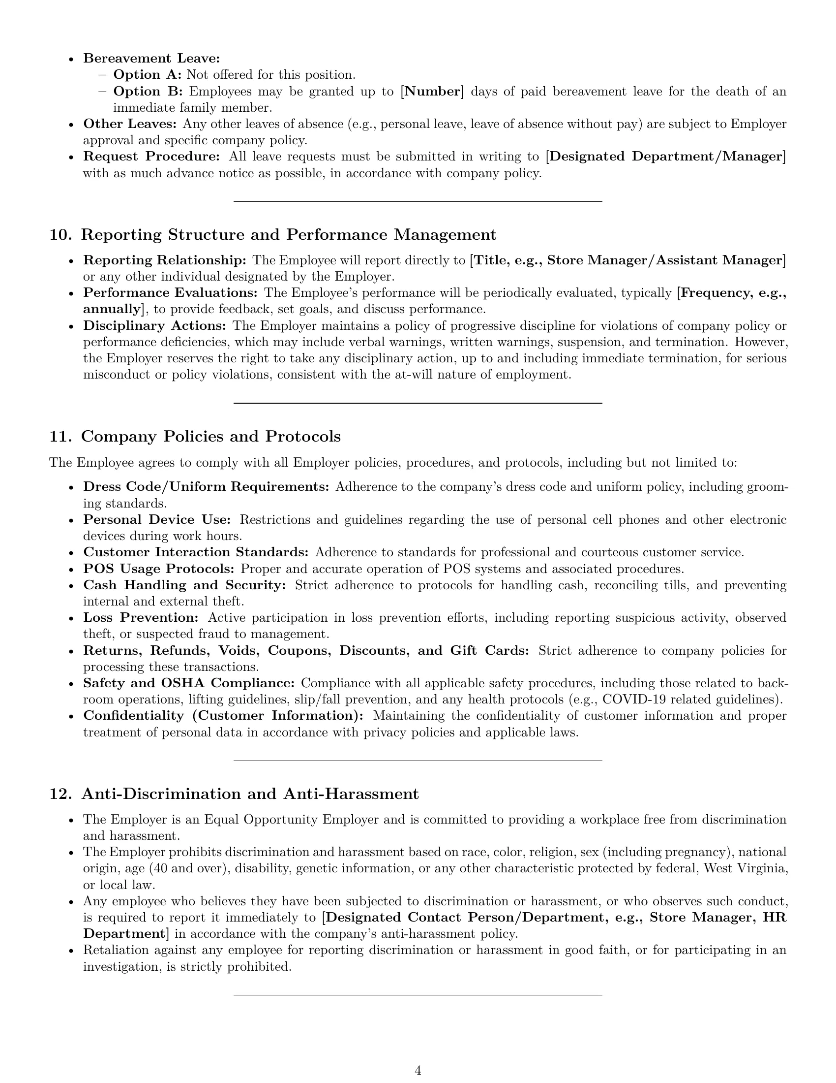 Preview page 4 of Pro West Virginia retail sales associate employment contract template