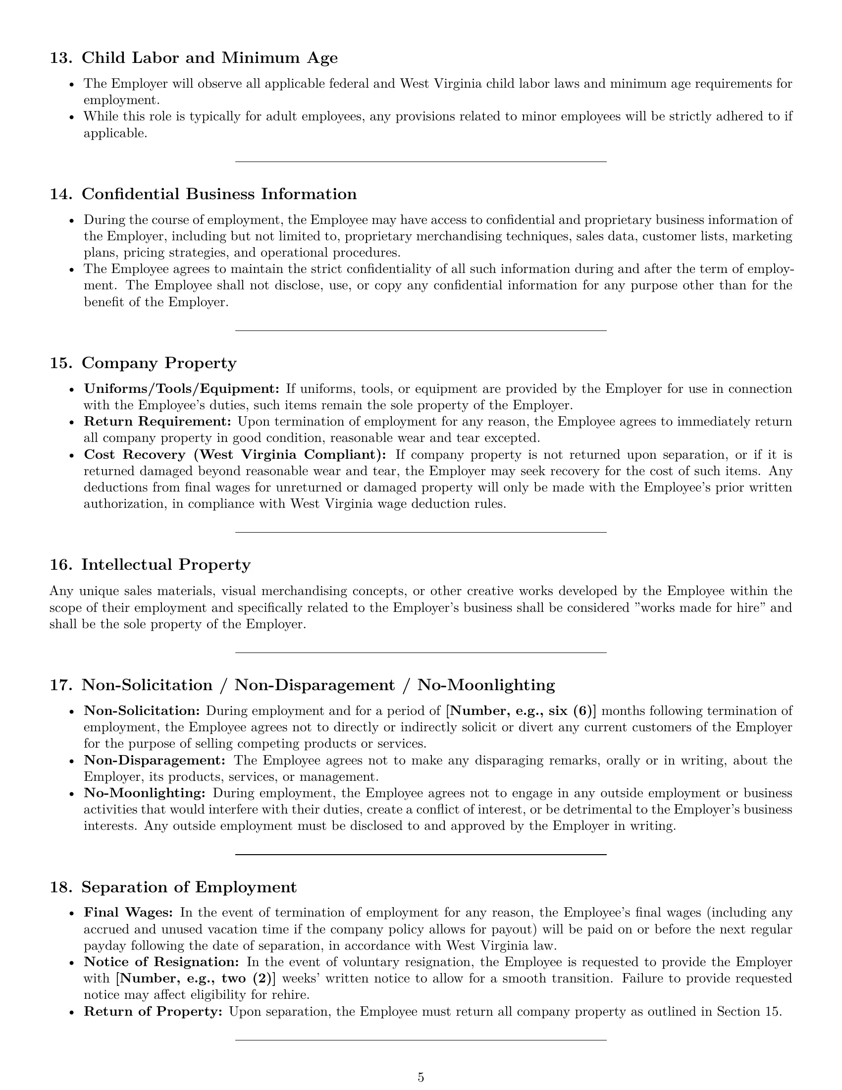 Preview page 5 of Pro West Virginia retail sales associate employment contract template