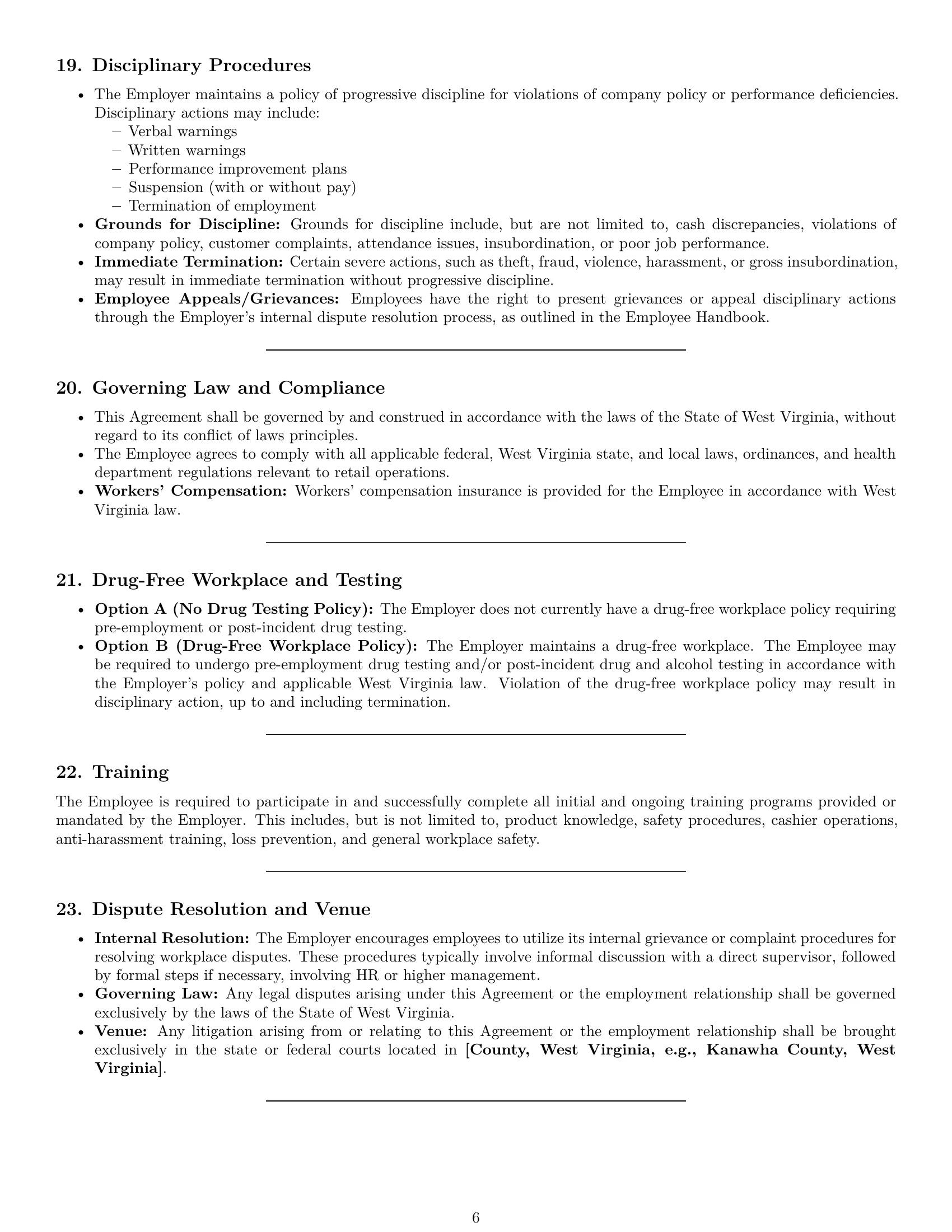 Preview page 6 of Pro West Virginia retail sales associate employment contract template