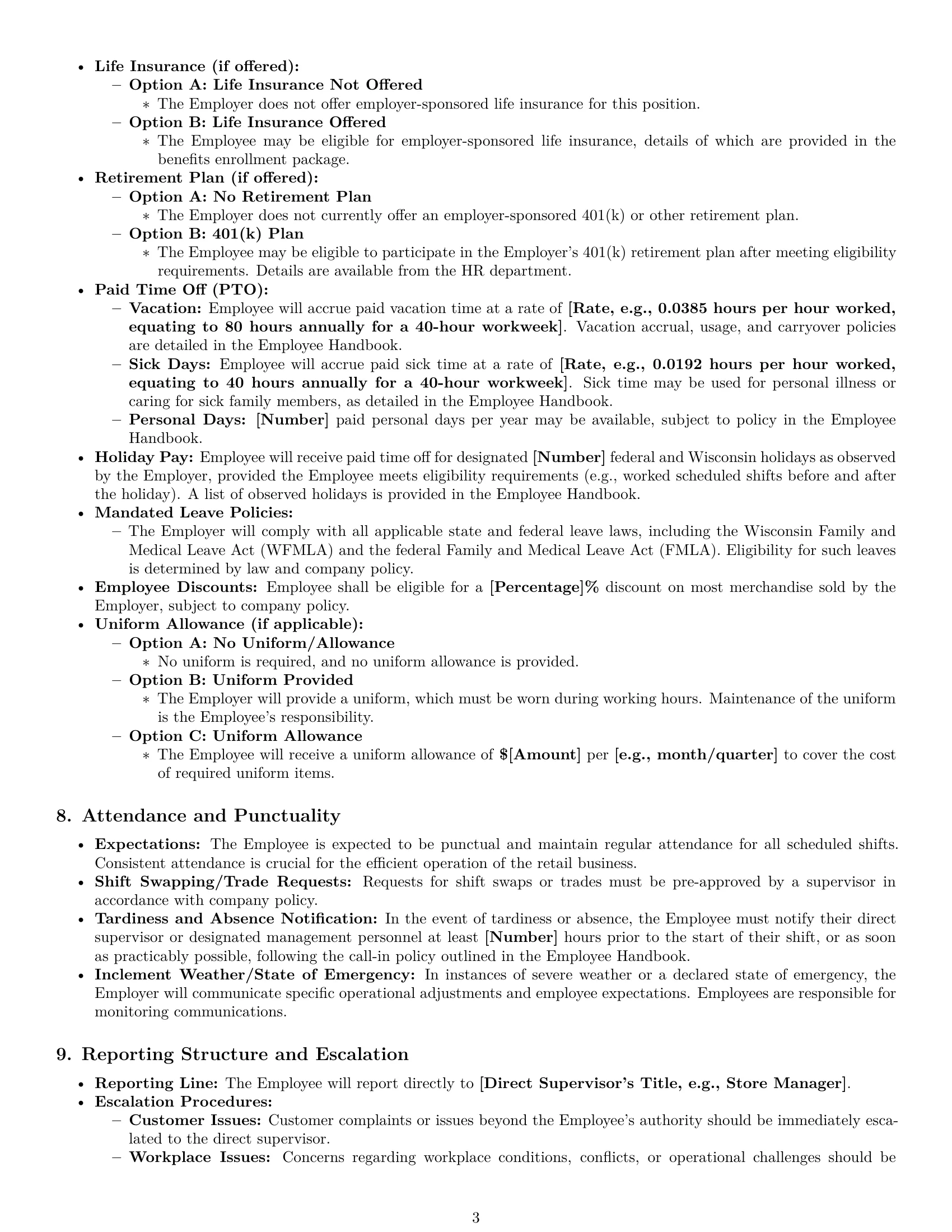 Preview page 3 of Pro Wisconsin retail sales associate employment contract template