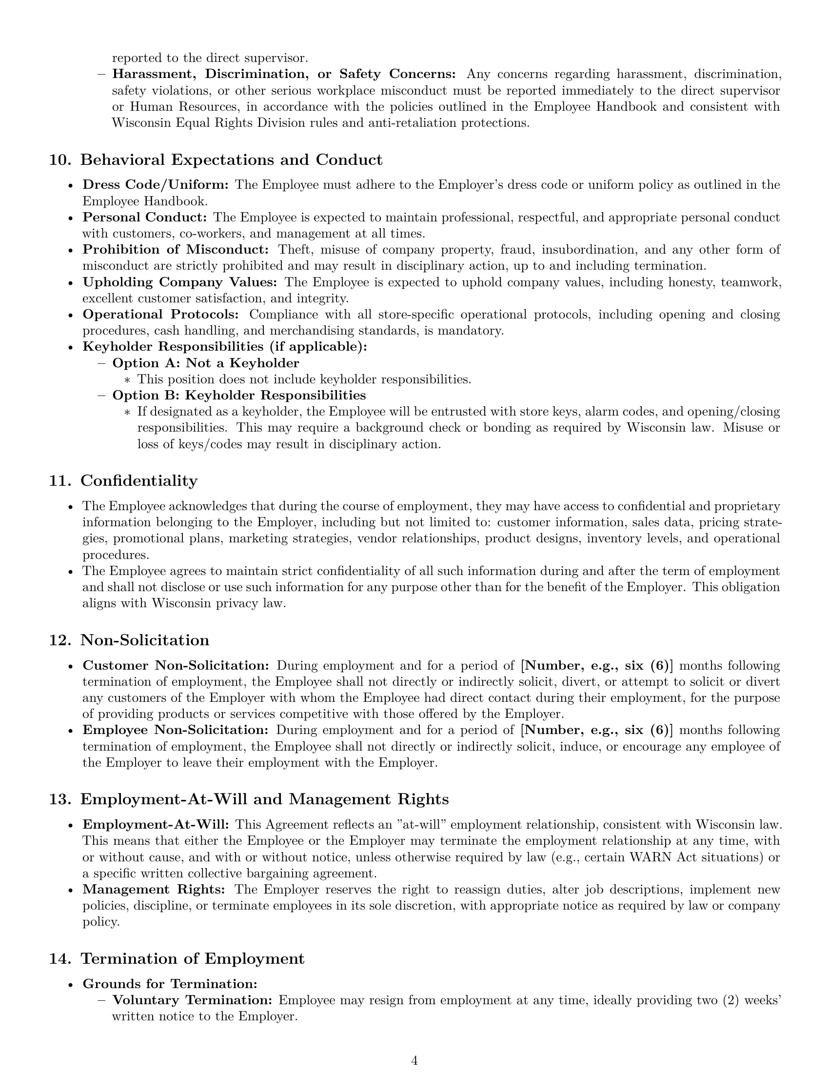 Preview page 4 of Pro Wisconsin retail sales associate employment contract template