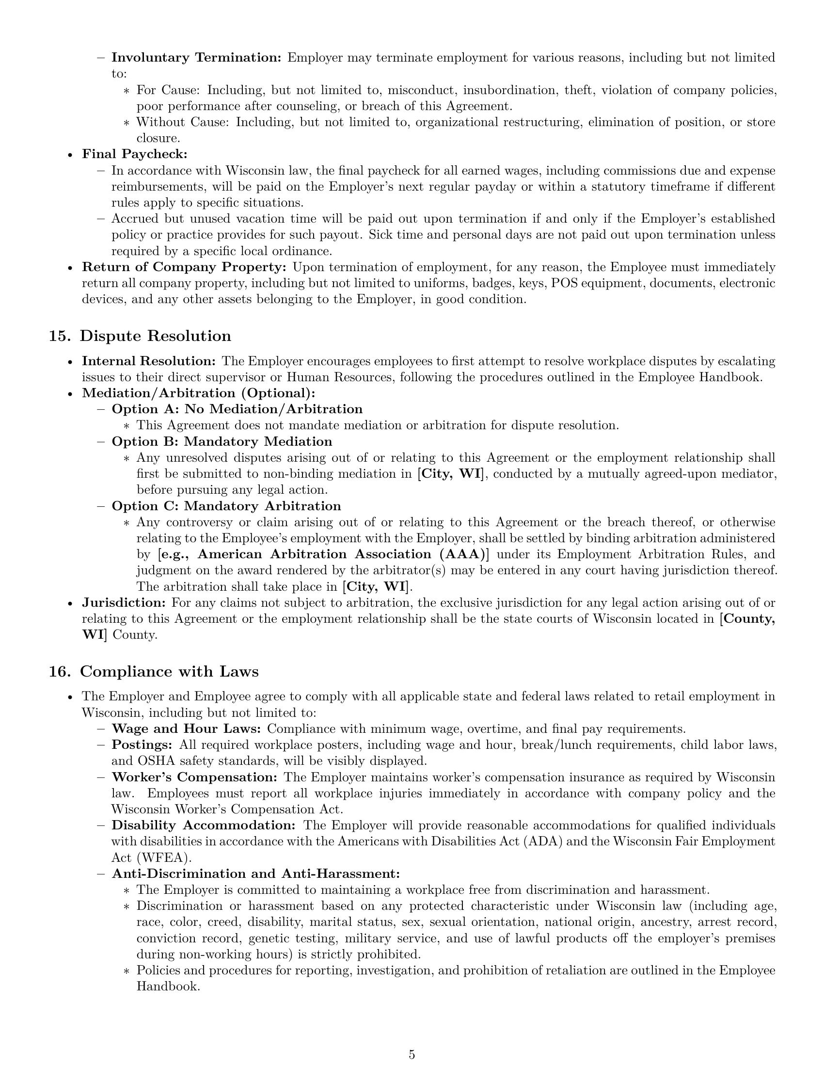Preview page 5 of Pro Wisconsin retail sales associate employment contract template