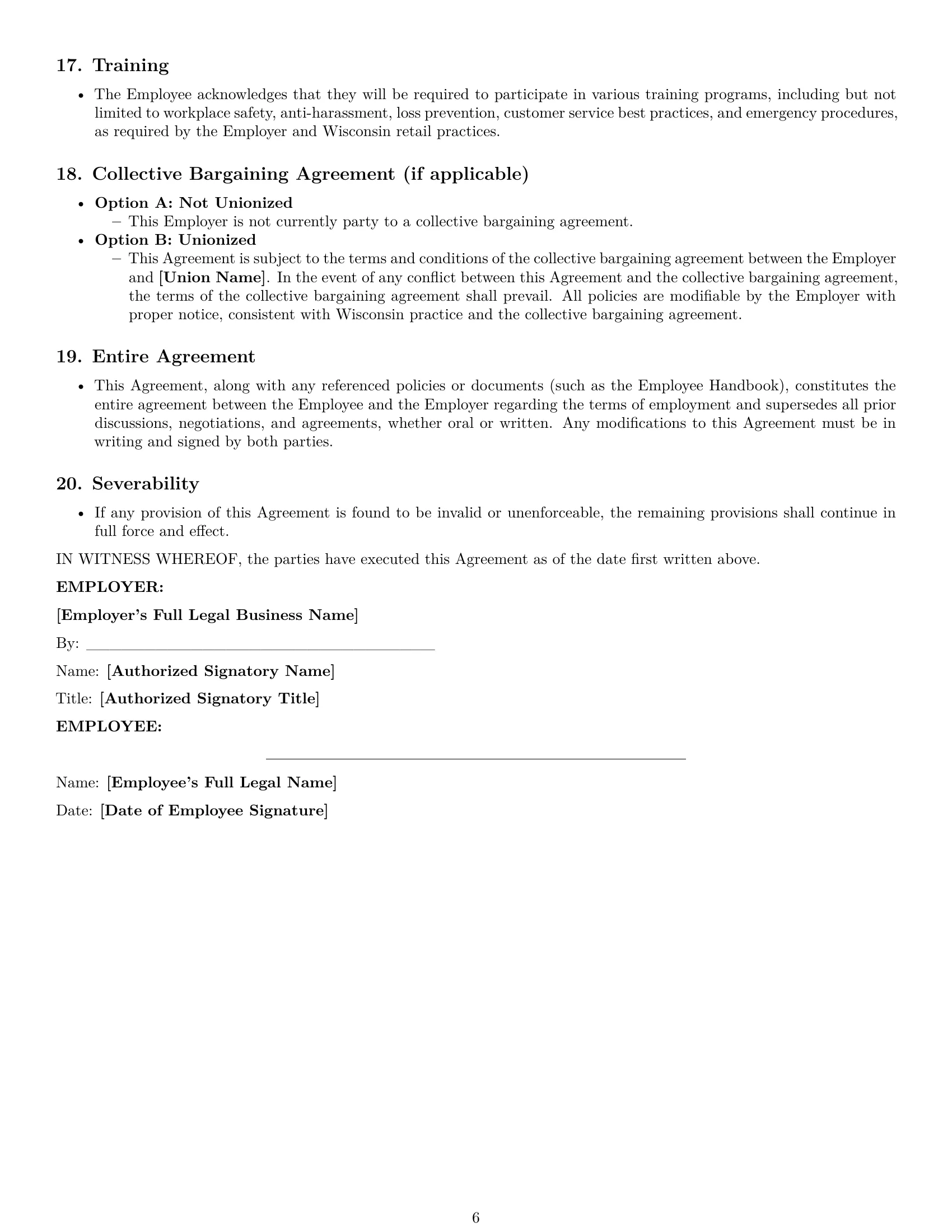 Preview page 6 of Pro Wisconsin retail sales associate employment contract template