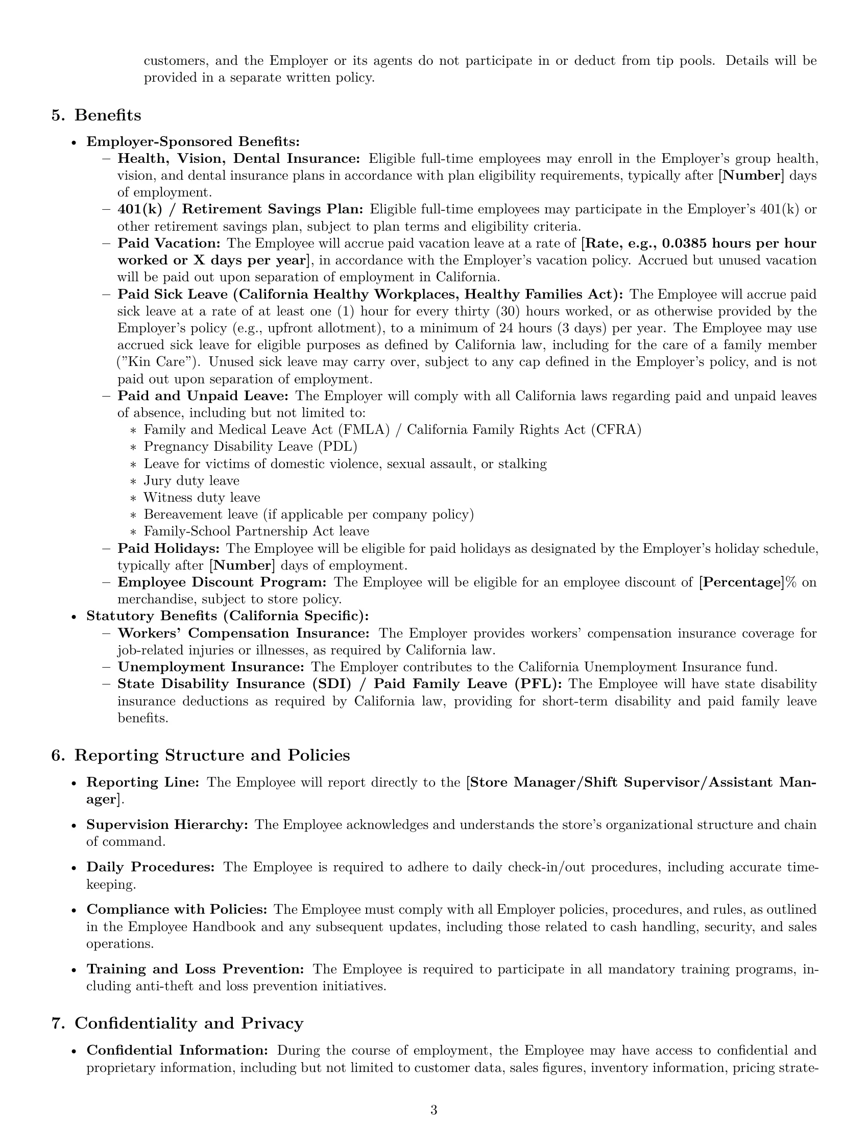 Preview page 3 of Pro California retail sales associate employment contract template