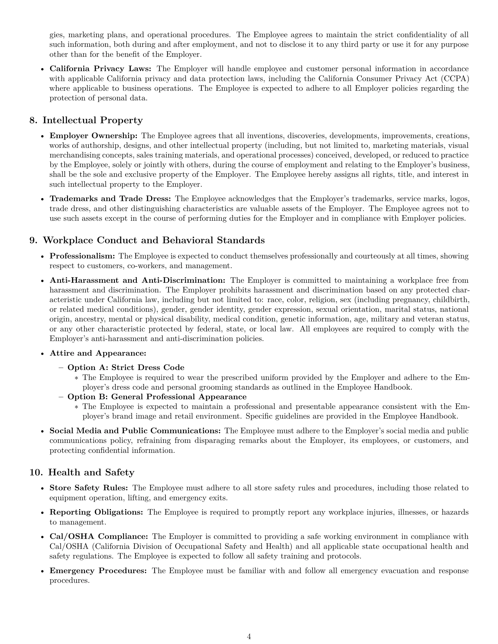 Preview page 4 of Pro California retail sales associate employment contract template