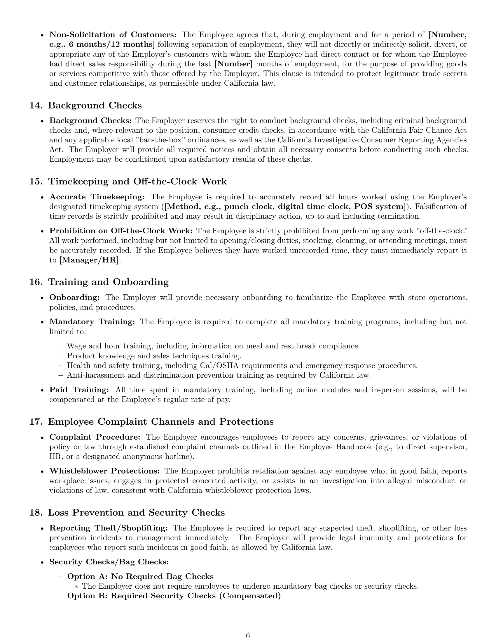 Preview page 6 of Pro California retail sales associate employment contract template